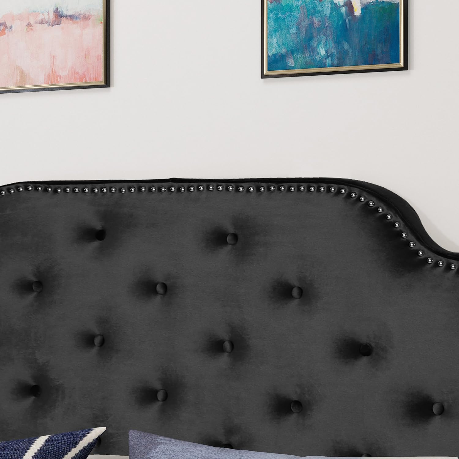 Christopher Knight Home Silas Velvet Headboard, Queen / Full, Black / Black