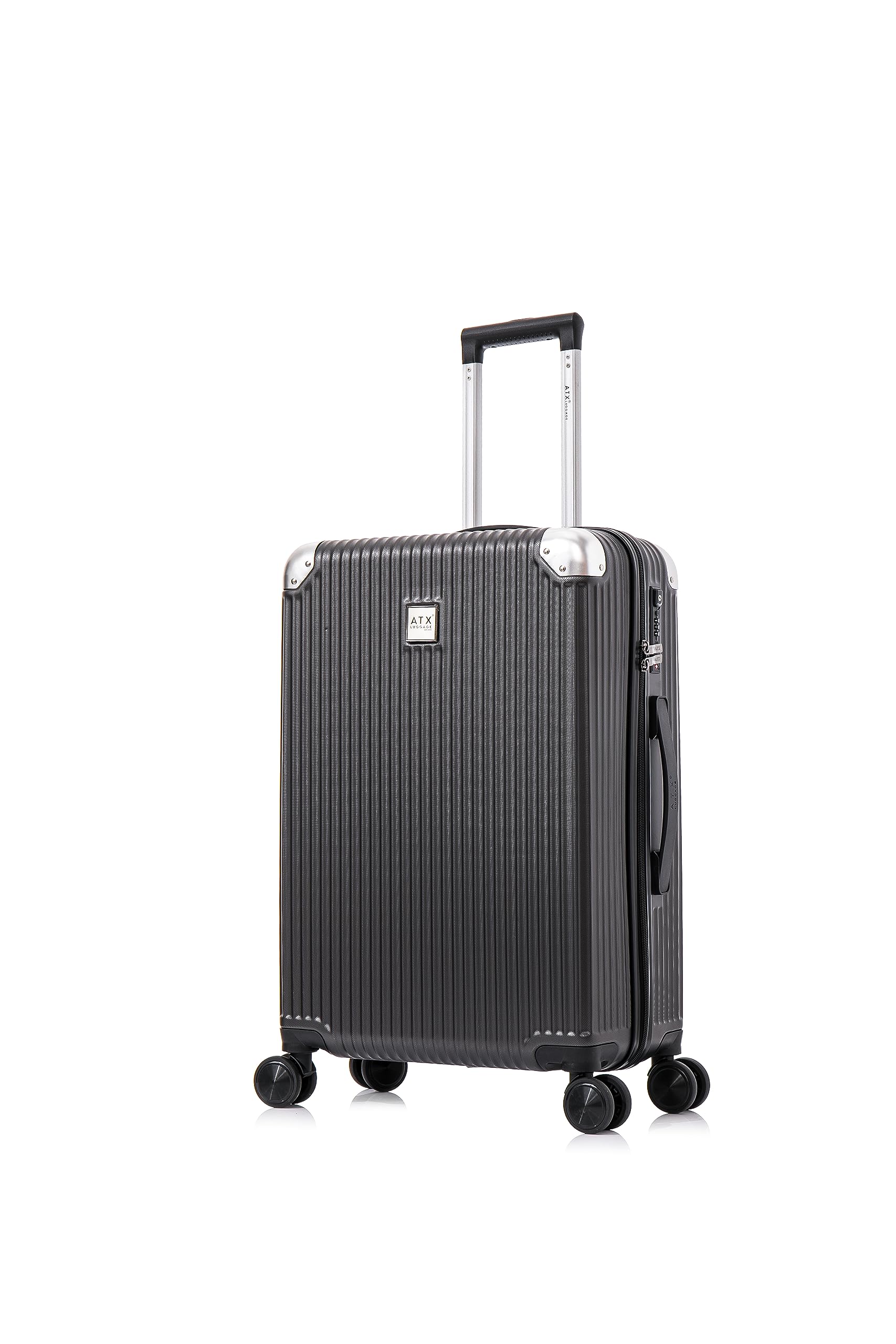 – ATX Luggage Medium Suitcase on 4 Dual Spinner Wheels Super Lightweight ABS Hard Shell Hold Check in with Built-in TSA Lock (Gun Metal Grey, 65 Liter)