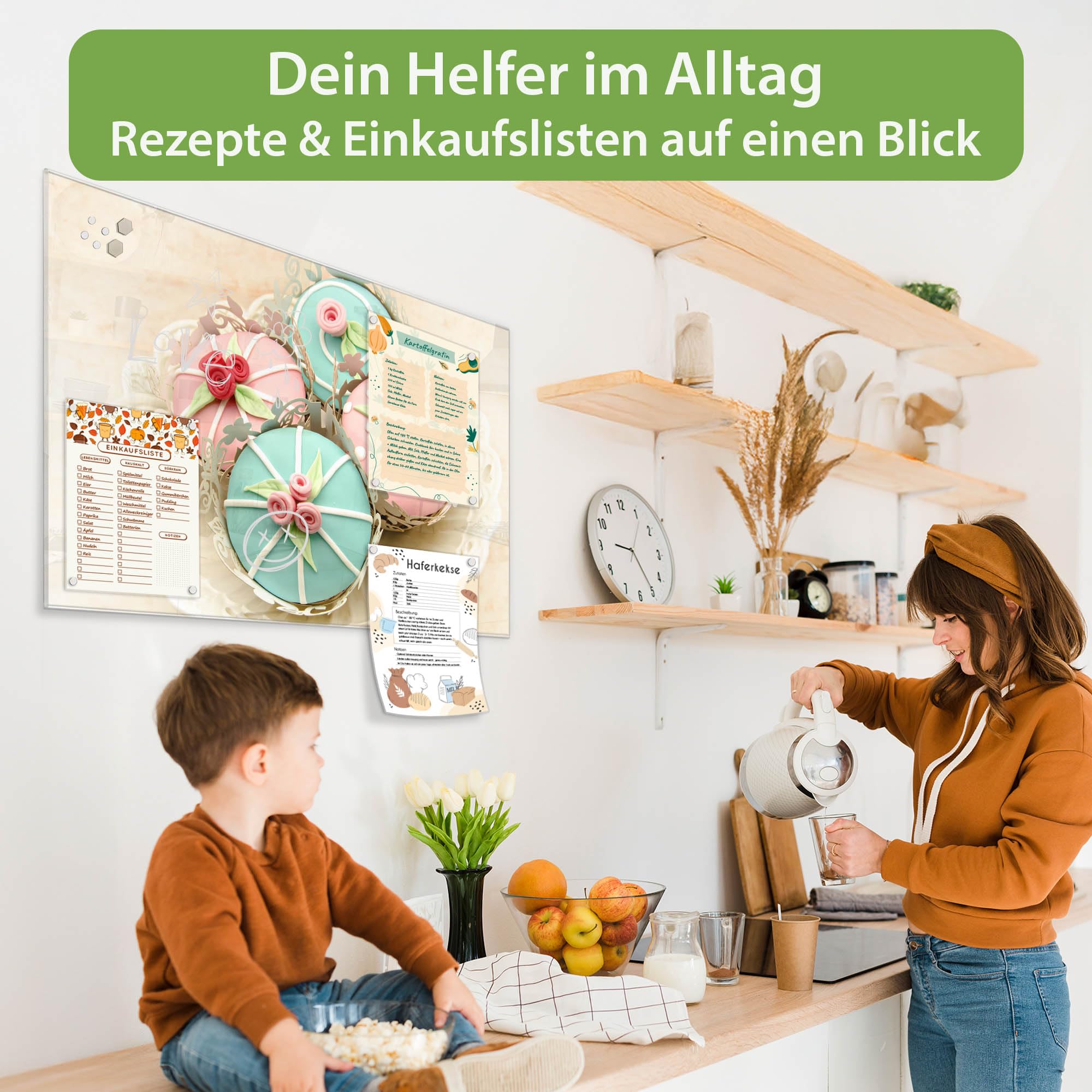 banjado Magnettafel aus Glas in 45x30cm für Küche und Rezepte