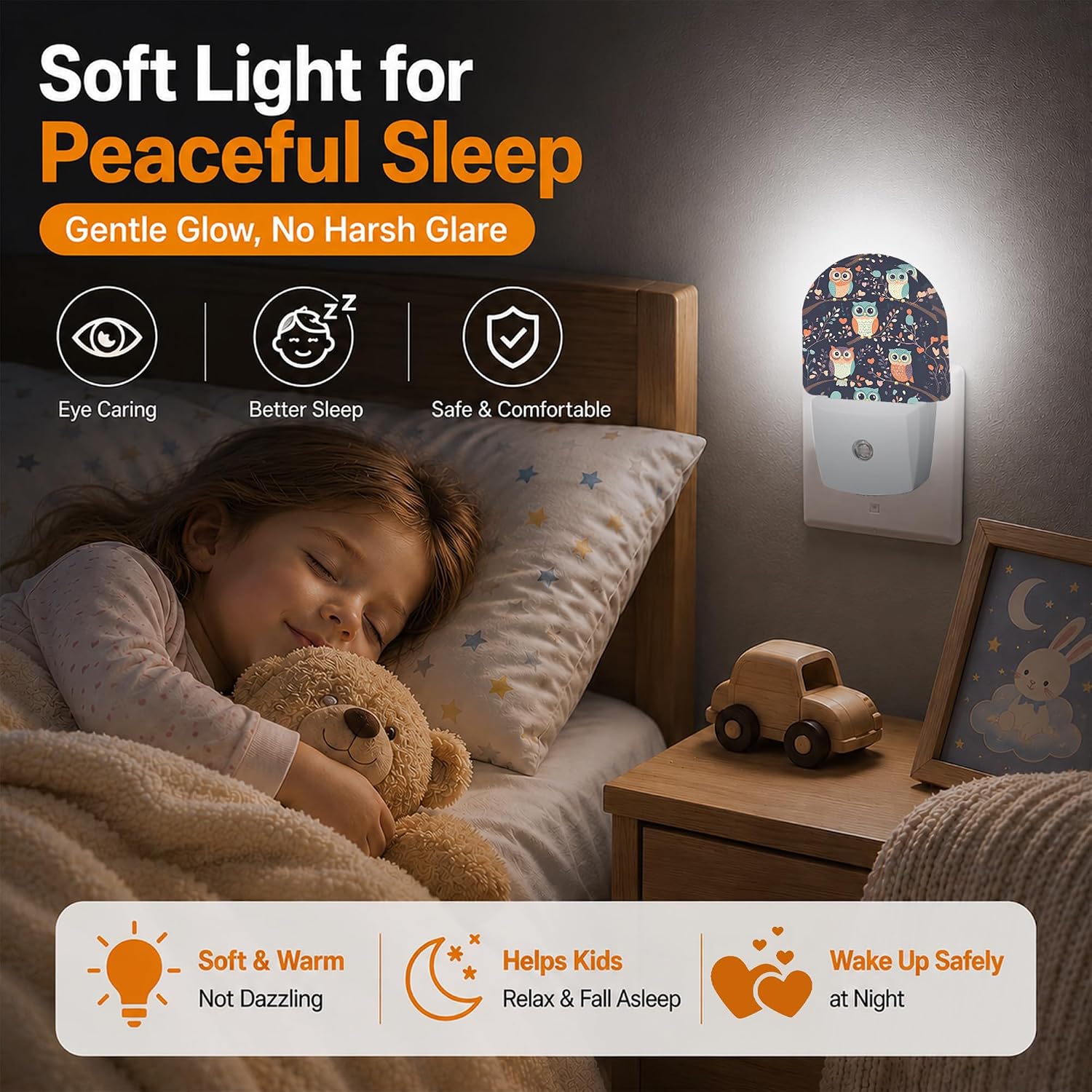 Night Light,Cute Owl Plug in Night Lights with Dusk to Dawn Sensor,Nightlight for Bedroom,Bathroom,Hallway,Kitchen,for Girls Women image 4
