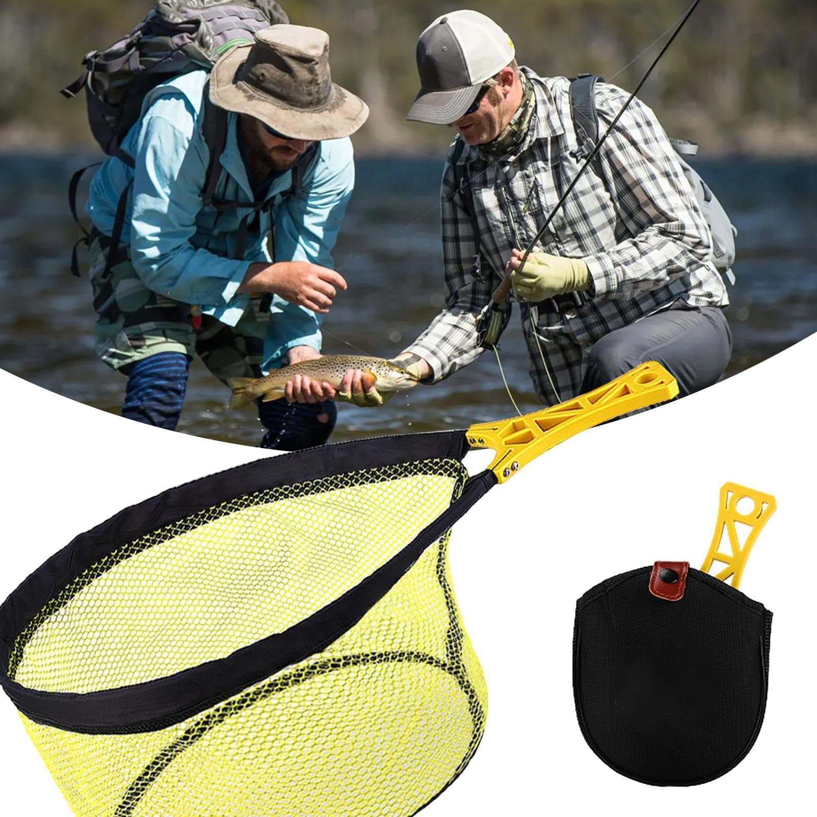 Retino pieghevole – Rete elastica per pesca alla mosca per trota, ideale per stagno, lago, fiume, mare, compatto e portatile per kayak, barca, uomo, donna, bambini
