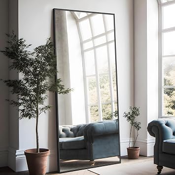 NeuType Full Length Mirror Floor Mirror Dressing Mirror Home Gym Mirror,Large Wall Mirror Bathroom Mirror Standing Mirror,Long Mirrors for Bedroom,Metal Frame,Black,71"x34",No Stand