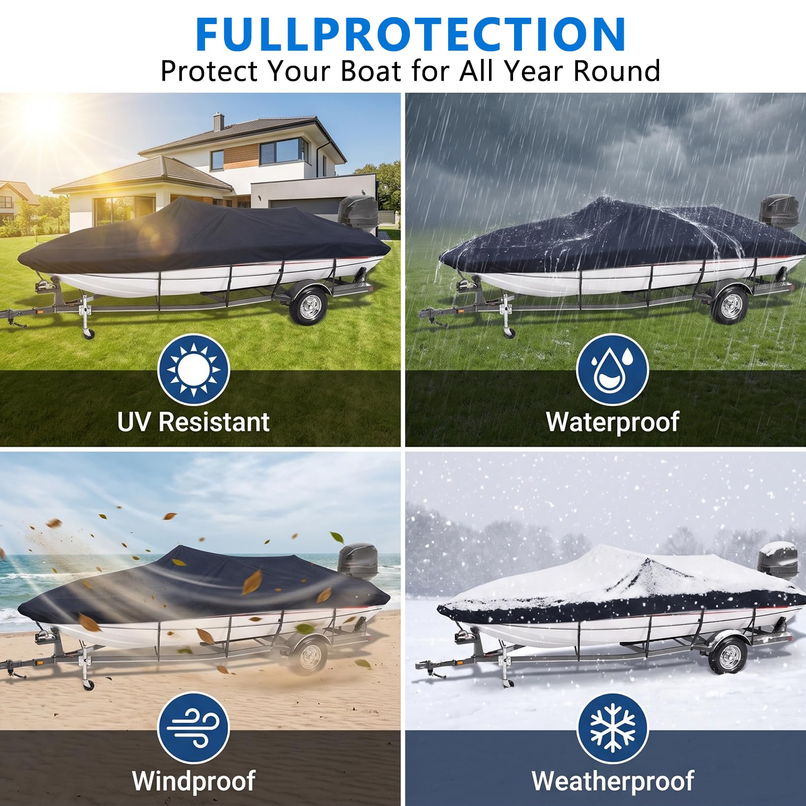 Abdeckplanen für Boote, Bootsplane Wasserdicht, Gewebe Bootsabdeckung | Persenning 600D Oxford, Bootsplane Mit Gummizug, Bootspersenning Schutz Cover, V-Rumpf Boat Cover Universelle (schwarze）