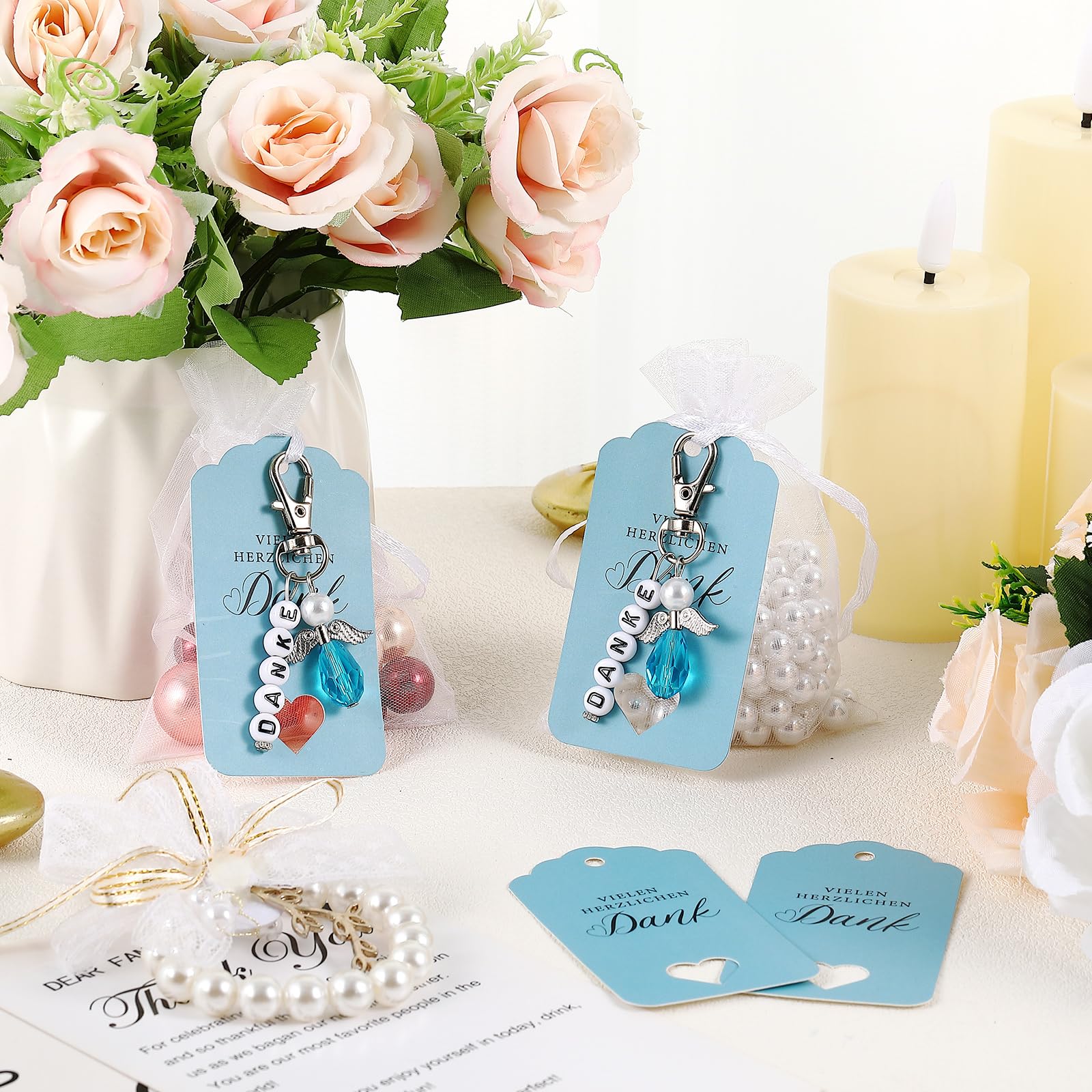 COYUN Lot De 12 Porte Clé Ange Gardien,+12pcs Sachets Organza, Petits