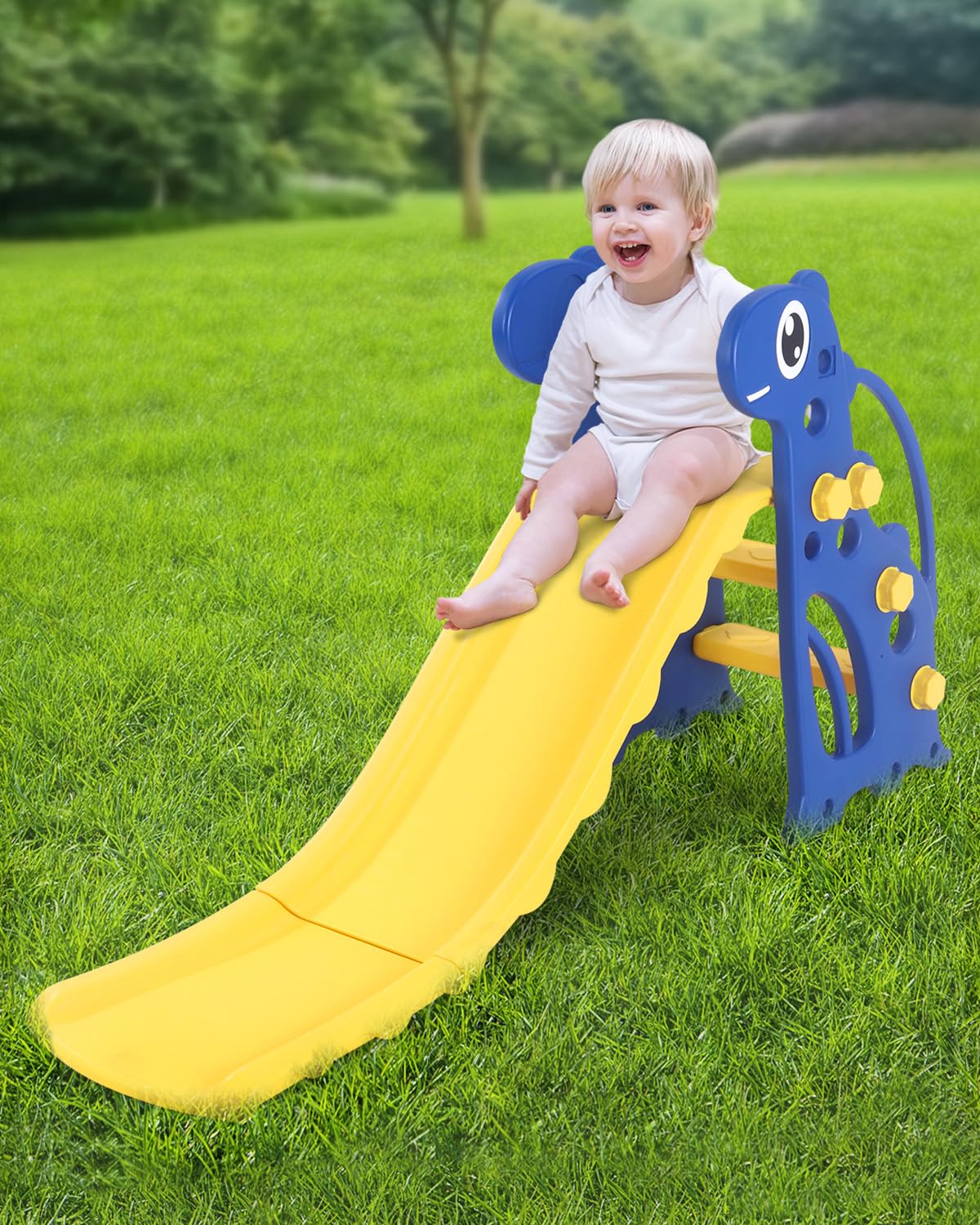 Play Nation Premium Dino Slide for Kids at Home, for 2-5 Years Kids, Freestanding Foldable Smooth Slides for Indoor & Outdoor, BIS Certified, (L 128 x B 41 x H 71) cm, Blue & Yellow (B0CW3DK9MM) Amazon Price History, Amazon Price Tracker