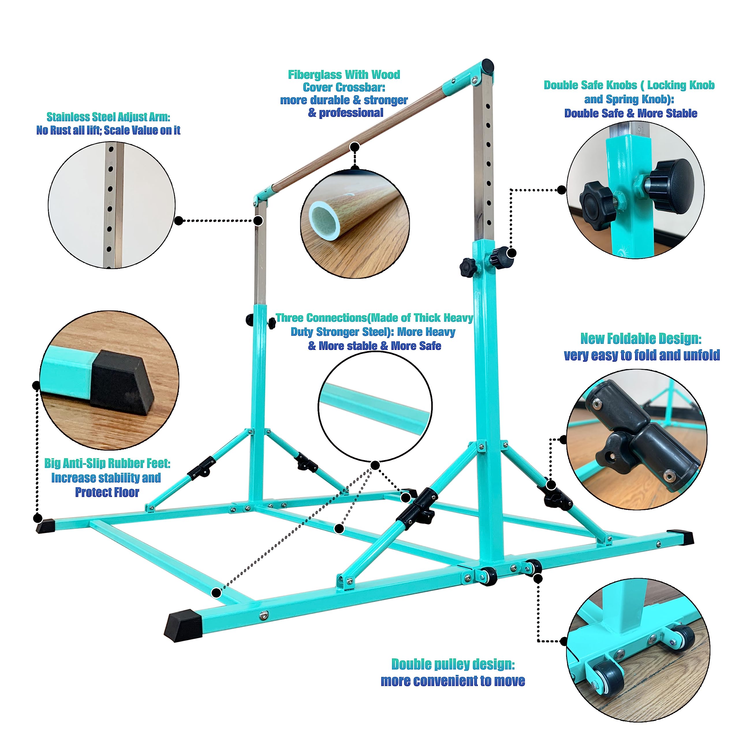 gymnastic bar for kids and teenage ages 3-25, 5 ft / 6 ft base length, 5 ft / 6 ft height, gymnastic kip bar horizontal bar for gymnast, gymnastic training equipment for home and gymnastic center use *color pink 