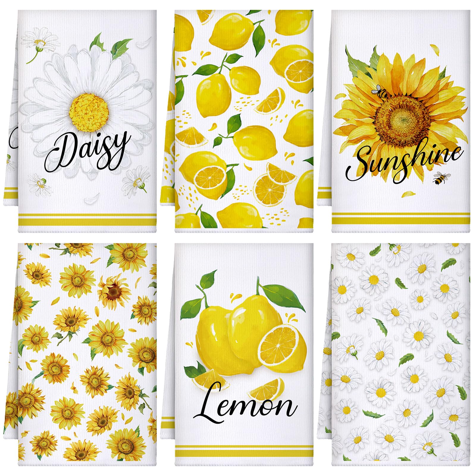Torchons de cuisine à motif floral de citron TecUnite 61 x 40,6 cm pour décoration rustique