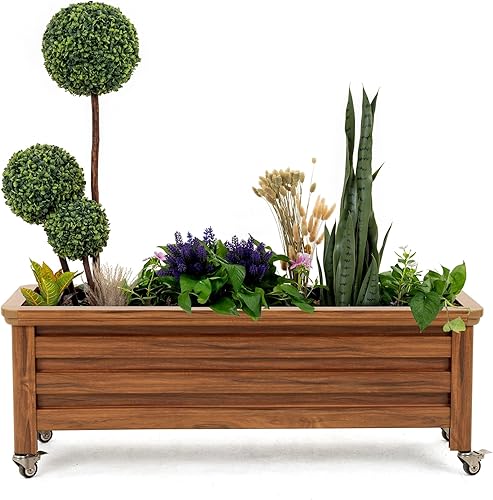 Jardinera elevada de aleación de aluminio grande de 49 x 16 x 16 pulgadas para niños, patio trasero, balcón, forro de cama, capacidad de 300 libras,