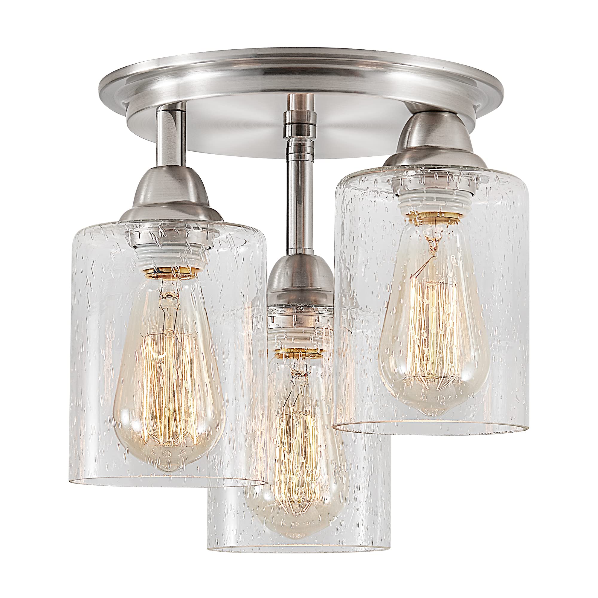LEDIARY Semi Flush Mount Ceiling Light, 3-Light Brushed Nickel Light Fixtures Ceiling Mount, Kitchen Light Fixtures with Clear Seeded Glass Shades for Hallway, Entryway, Bedroom