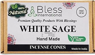 Bless-International White Sage 100%-Natural-Incense-Cones Handmade-Hand-Dipped Organic-Chemicals-Free for-Purification-Relaxation-Positivity-Yoga-Meditation The-Best-scents (10 Count)