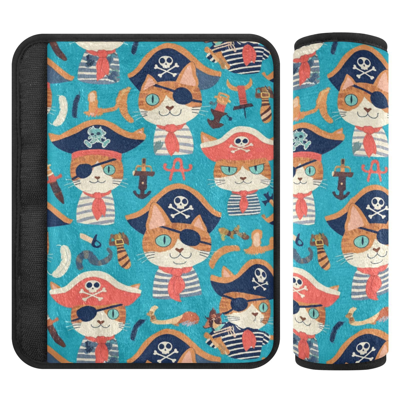 Seat Belt Covers 2 Pack Funny Pirate Cat Car Seat Strap Covers Super Soft Ship Anchor Car Seat Neck Cover for Boys Girls Adults Babies M