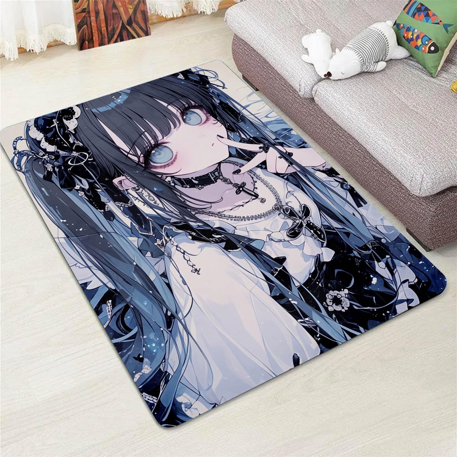 Anime Mädchen Kinderteppich 120x160cm Flanell Spielteppich | Atmungsaktives Flanellmaterial, rutschfeste Unterseite für Kinder