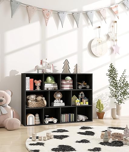 Miniatura 3 de Organizador de almacenamiento de juguetes para niños de 11 cubos con estante para niños, estantería de bebé para guardería, estantería de madera