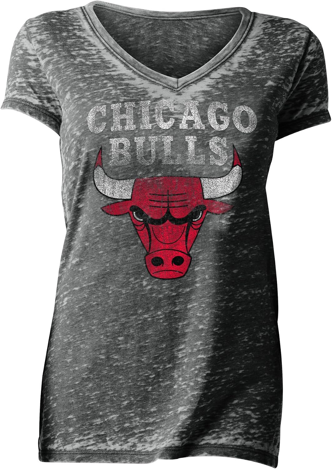 5th &amp; Ocean Chicago Bulls Womens Distressed Double Sided Logo V-Neck T-Shirt