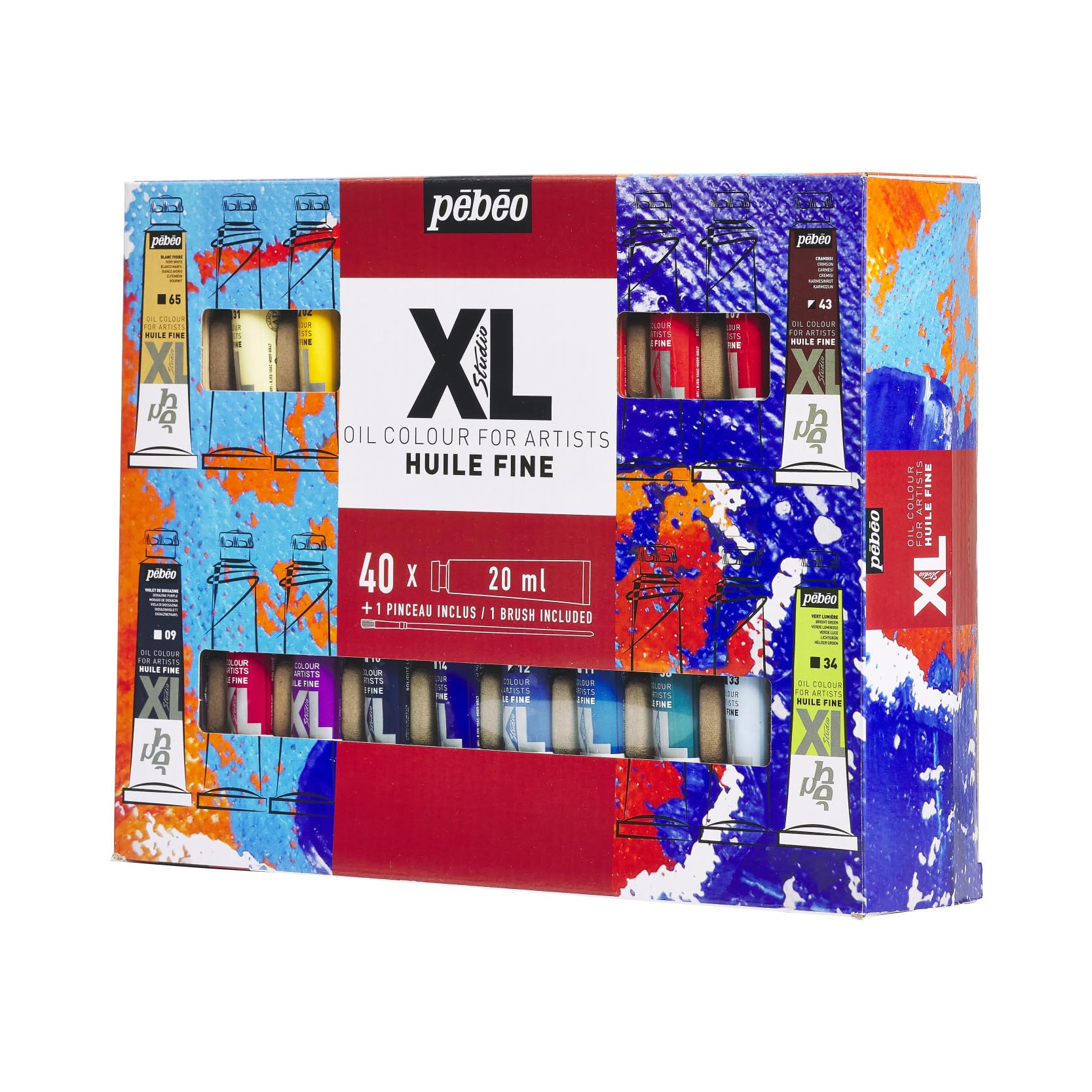 Pébéo Huile Fine XL - Set Peinture à l'Huile - 40 Tubes 20 ml - Couleurs Assorties - Pour Artistes et Beaux-Arts