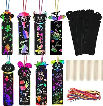 Vaktop Scratch Art for Kids, 48pcs Animal Bookmarks for Kids, Party Bag ...