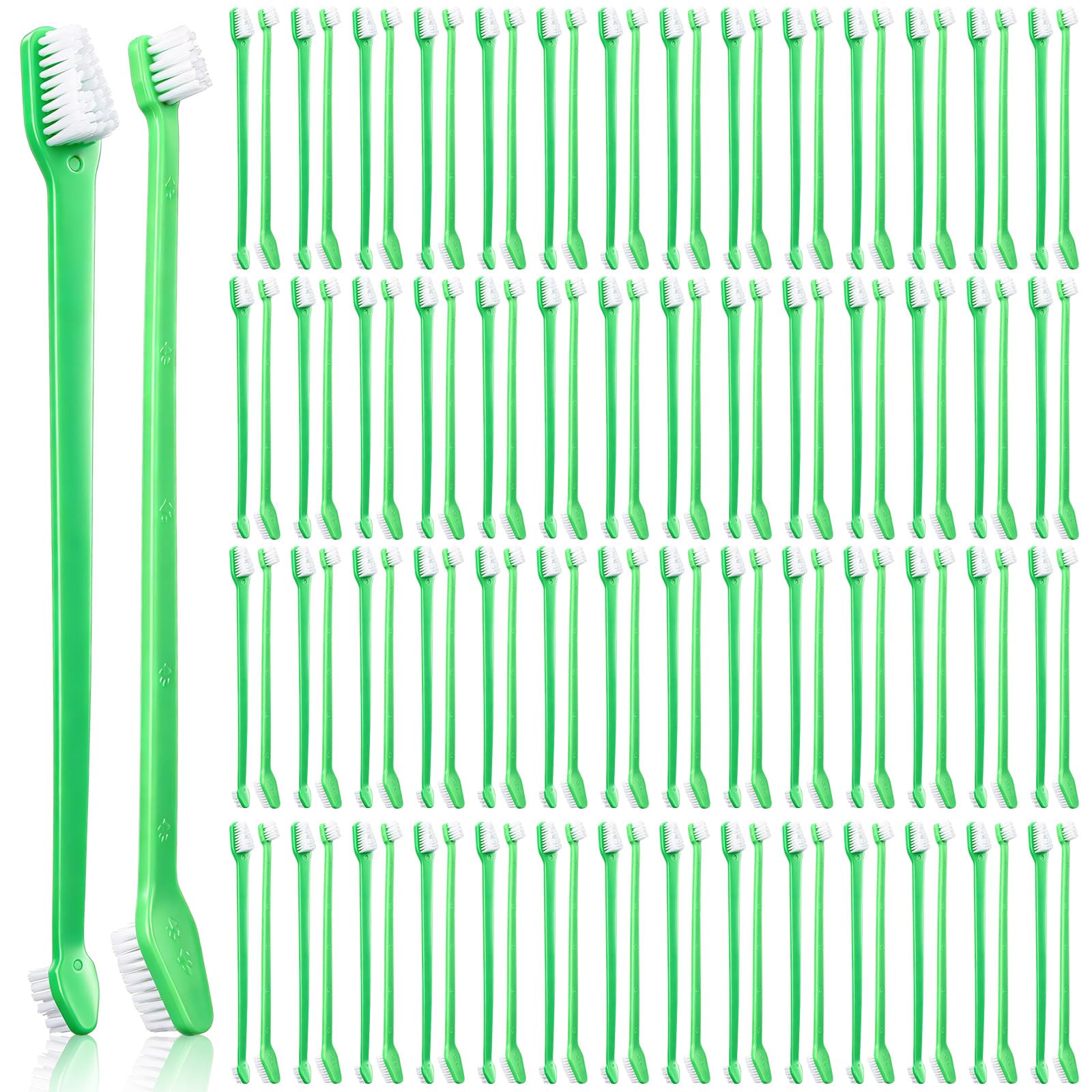 Gerrii 200 cepillos de dientes para perros, cepillo de dientes de doble cabeza para mascotas, mango largo, cerdas suaves, cepillo de dientes de mascotas para perros, gatos y la mayoría de mascotas
