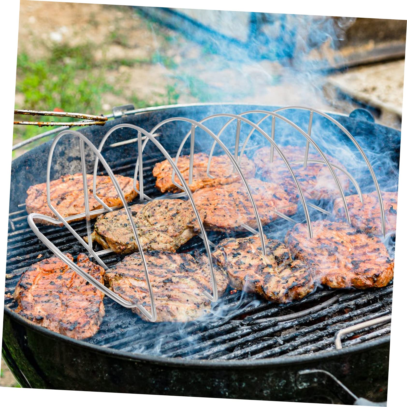 Supporto per Costine da Barbecue in Acciaio Inossidabile, Portatile, Flusso D’Aria Uniforme, per Grigliate a Casa e Picnic