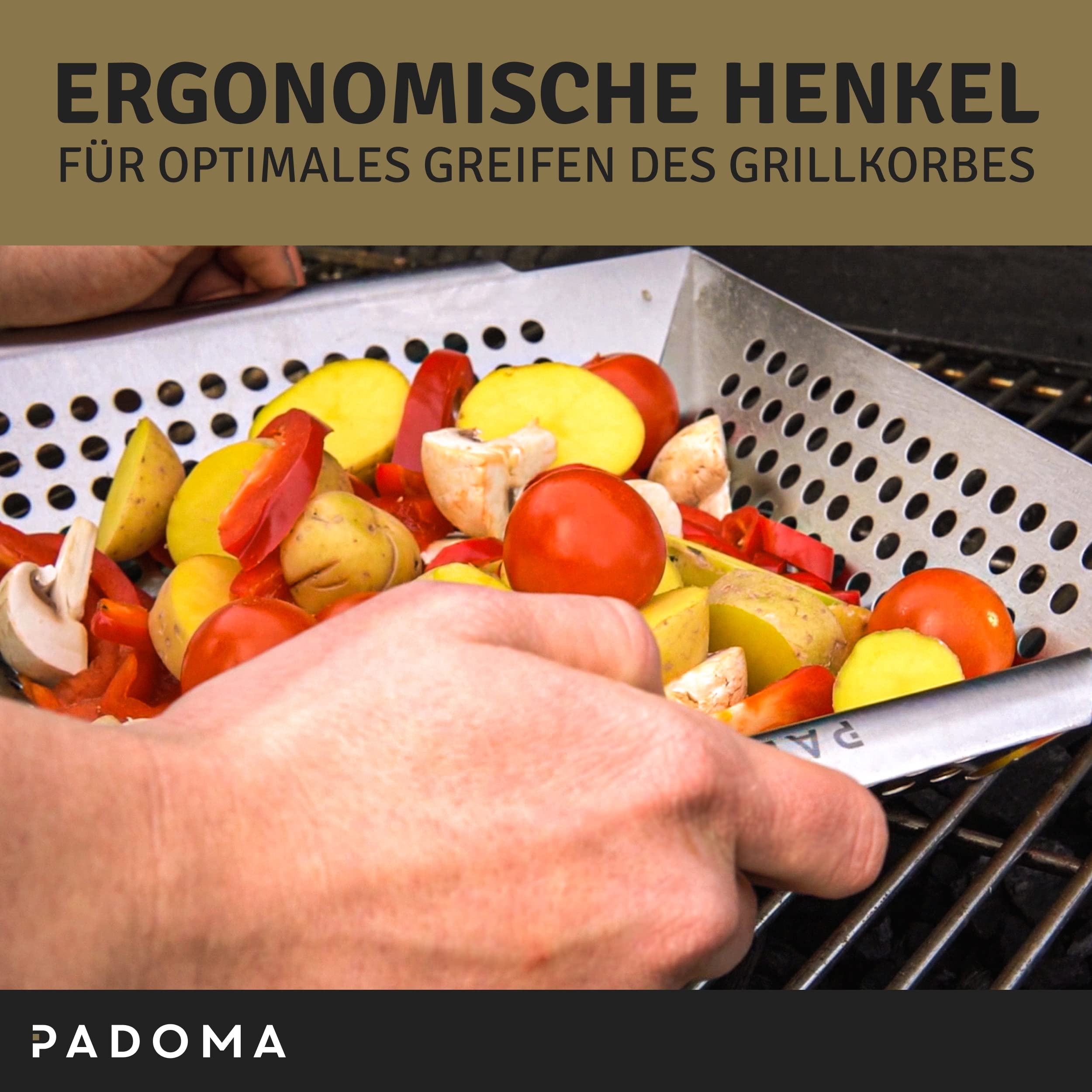 Grillkorb aus Edelstahl Grillschale 30 x 30 x 6 cm für alle Grillarten perfekt für Fleisch, Gemüse und Fisch spülmaschinengeeignet