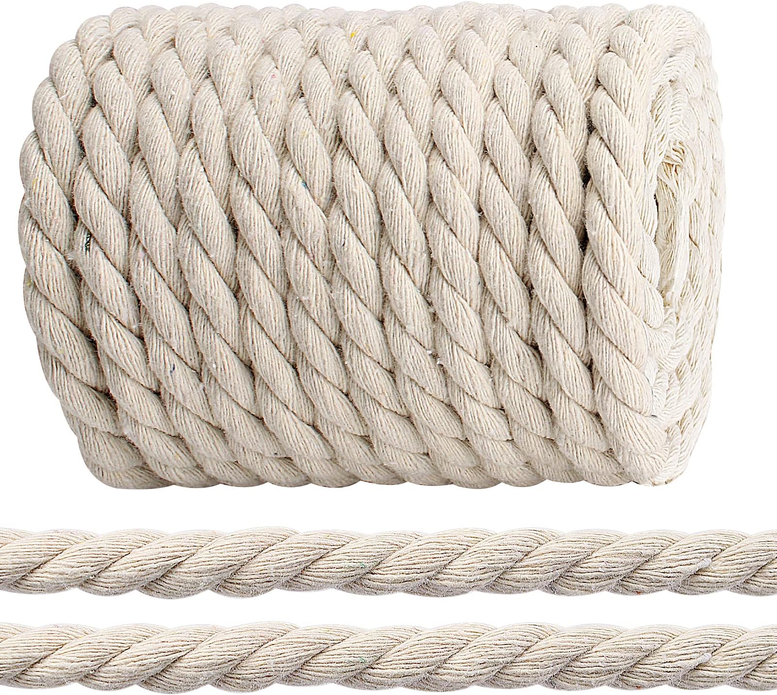 Macrame Cord, 10mm x 36Feet Cotton Rope, Beige 3-Strand Cotton Macrame Rope, Craft Rope for Macrame Knitting, Wall Hangings Planters Hangers, DIY Crafts, Decorative Projects