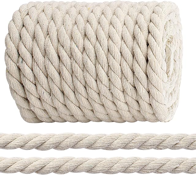 10mm x 36Feet Beige Macrame Cord, 3-Strand Cotton Rope, Craft Rope for Macrame Knitting, Wall Hangings Planters Hangers, DIY Crafts, Decorative Projects