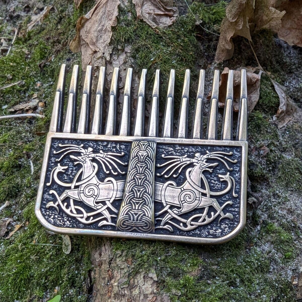 Ringerike Style Solid Bronze Beard Comb - Handcrafted Italian Design for Beard & Mustache Care