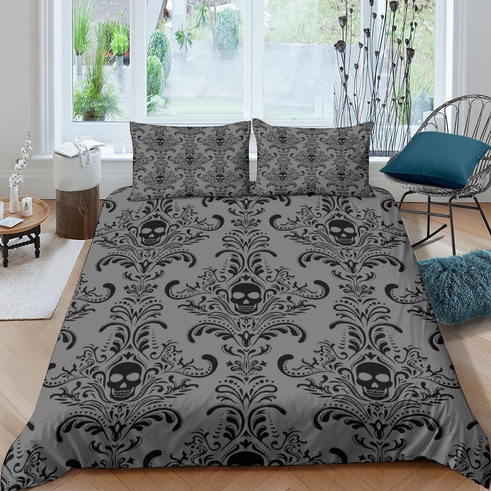 Ctjqhvkz Style-10 3D Printed Baroque Skull Fitted Sheet Microfiber Soft Black Damask Bed Cover For Bedroom Guest Room Mattress Decor Single（135X200cm）