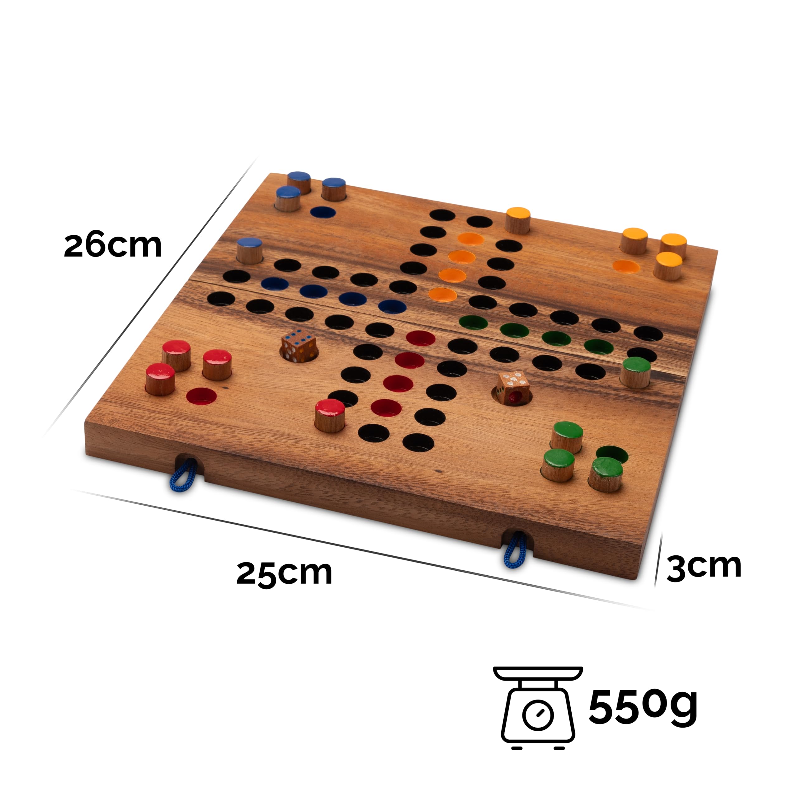 LOGOPLAY Ludo Talla L - Juego de Dados - Juego de Mesa - Juego Familiar de Madera con Tablero Plegable Marrón sin Bolsa de Tela