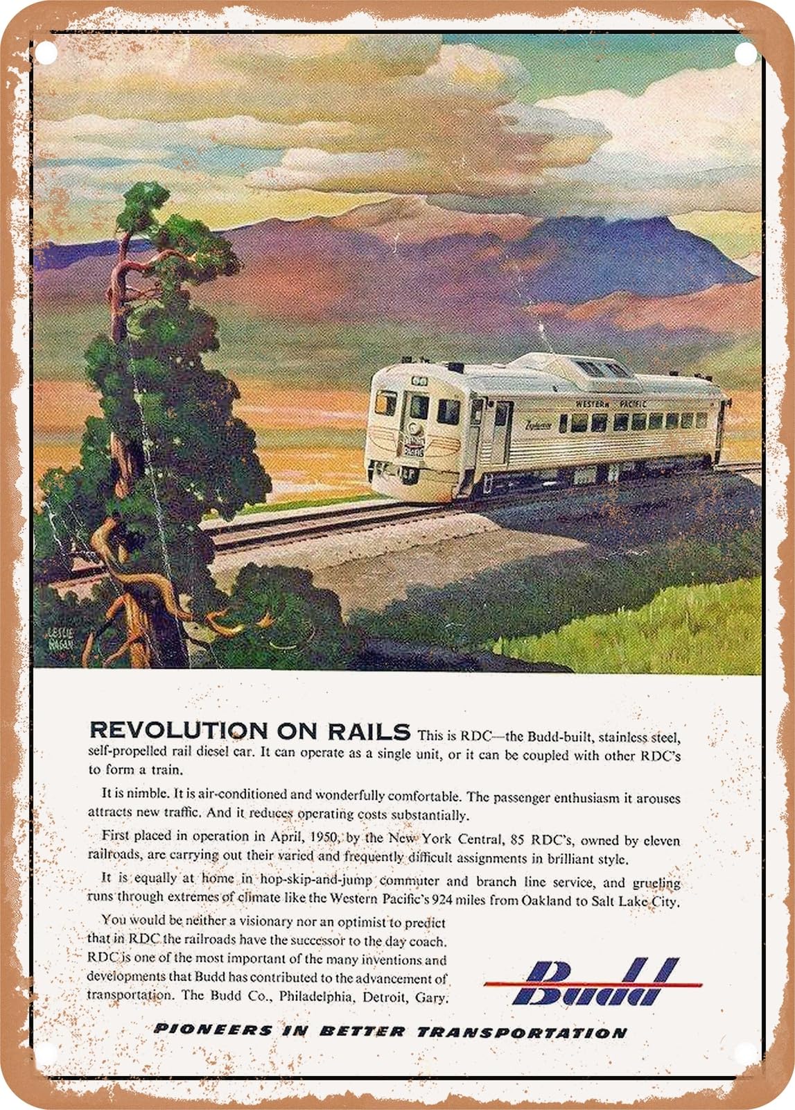 METAL SIGN - 1950 Revolution on Rails Budd Vintage Ad home decor