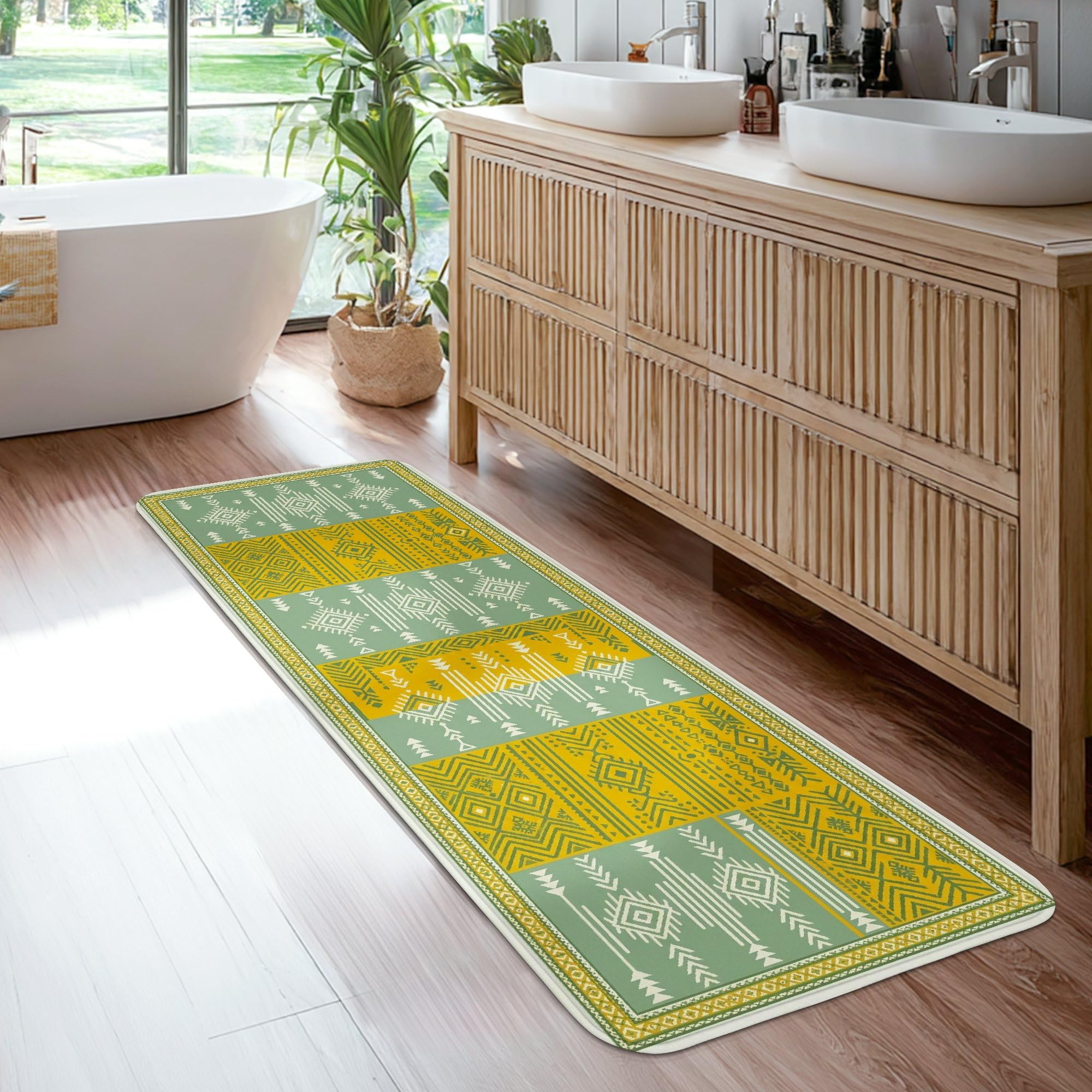 Tapis de couloir géométrique vert automne 0,6 x 1,8 m