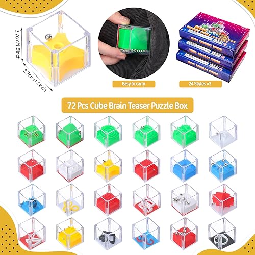 Miniatura 2 de 72 cubos de laberinto mini rompecabezas de 1.5 pulgadas equilibrio 3D IQ juegos de rompecabezas para rellenar calcetines, relleno de bolsas de