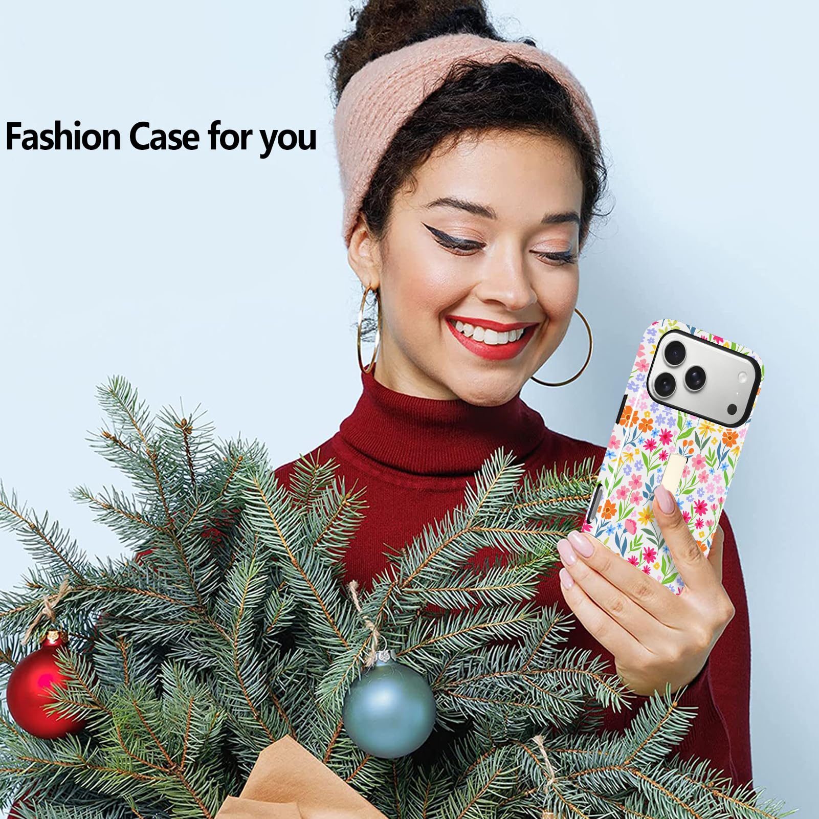 Fiyart Funda magnética para iPhone 17 Pro Max, diseño floral con soporte para correa de muñeca, bonito patrón de flores compatible con MagSafe, soporte de agarre manos libres, antideslizante, a prueba