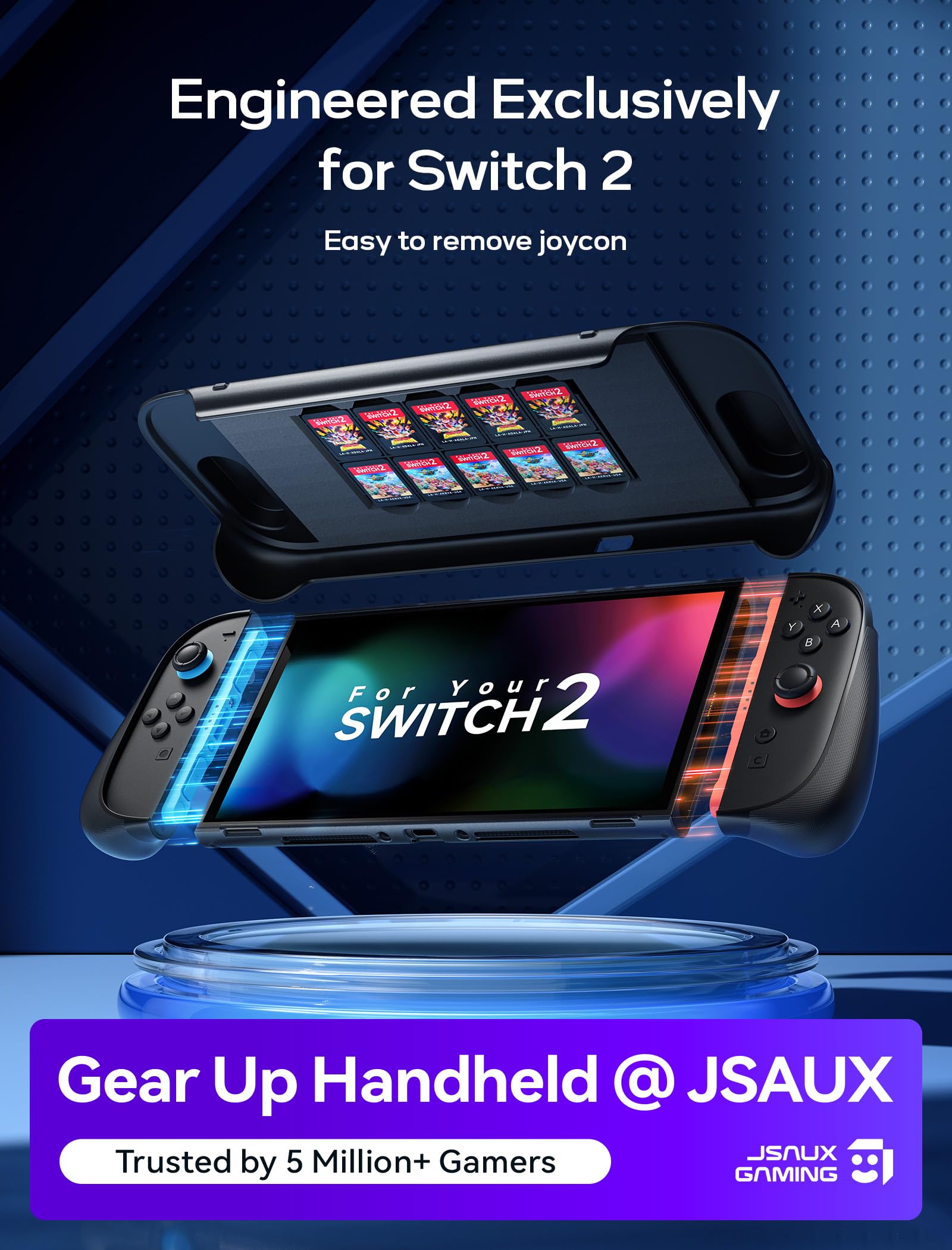JSAUX Coque de Protection Séparée pour Switch 2, Cadre Central en TPU et Couvercle en PC, Prise Antidérapante Ergonomique, Rangement pour 10 Cartes de Jeu, Compatible avec le Support – PC0114