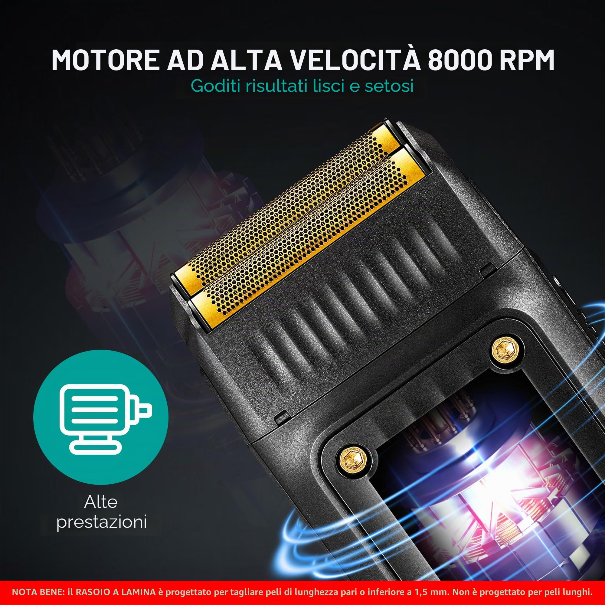 VGR Rasoio elettrico da uomo, ricaricabile senza fili, con batteria da 80 minuti, 8000 giri/min, per barba, viso, testa calva, collo, dissolvenza della pelle, rasatura precisa e pulita