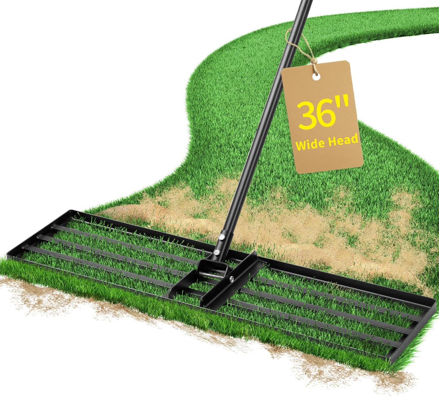 Jardineer 36 Inch Heavy Duty Lawn Leveling Rake, 72 Inch Long Handle Yard Leveler for Grass Soil, Ground Dirt Leveler Tool for Lawn, Garden, Golf Course Maintenance