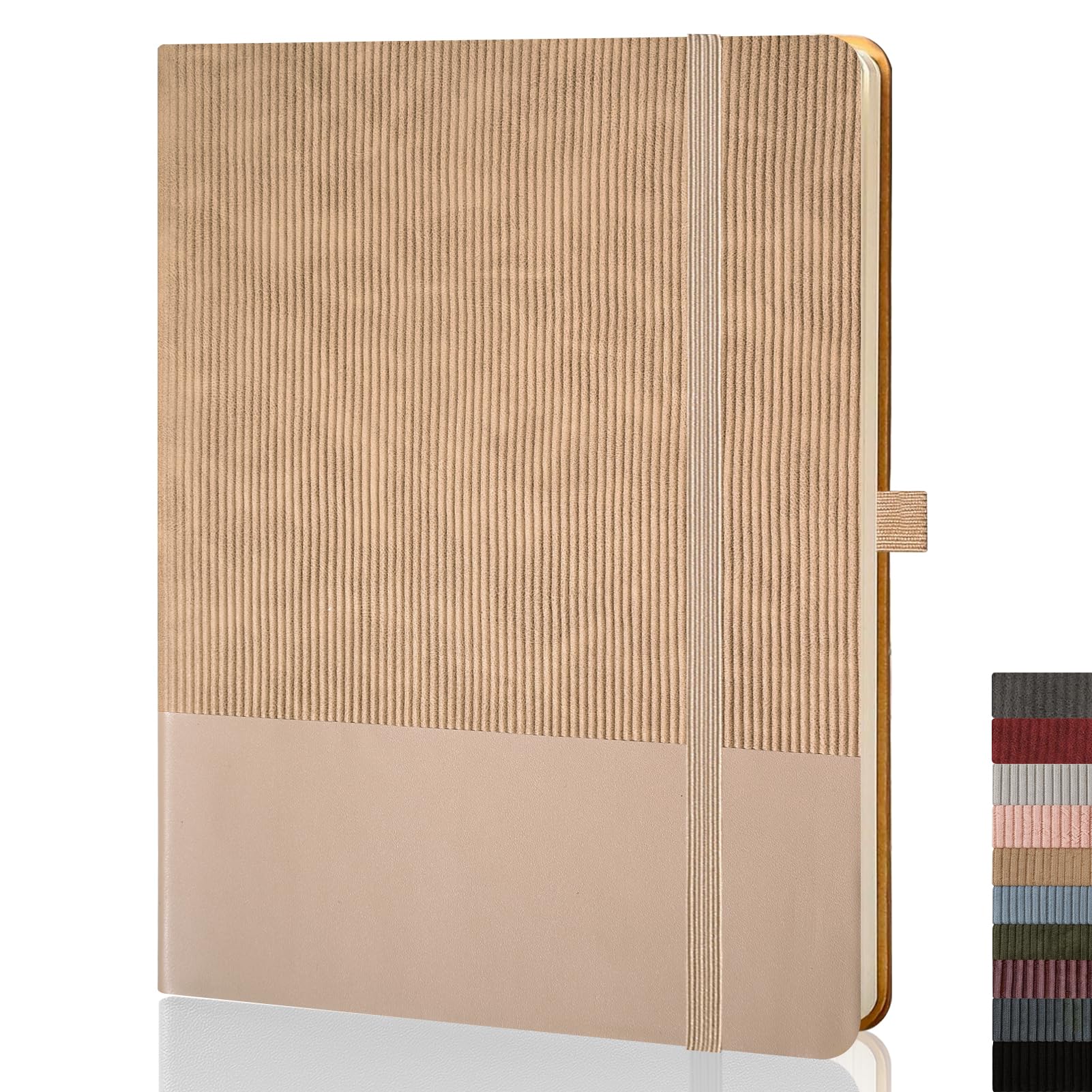 XLOXFU B5 Notebook Lined Journal, 110 Pages, Soft Cover, Leather Diary for Women, Men, Notepad with Pen Loop for Writing, 19 x 25 cm - Khaki