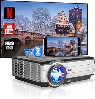 Smart Full HD Projector with WiFi and Bluetooth, 1080p Android Projector Support Netflix Youtube Apps, Home Cinema Projector LED 50,000hrs, Compatible with iPhone DVD TV Stick Computer HDMI USB