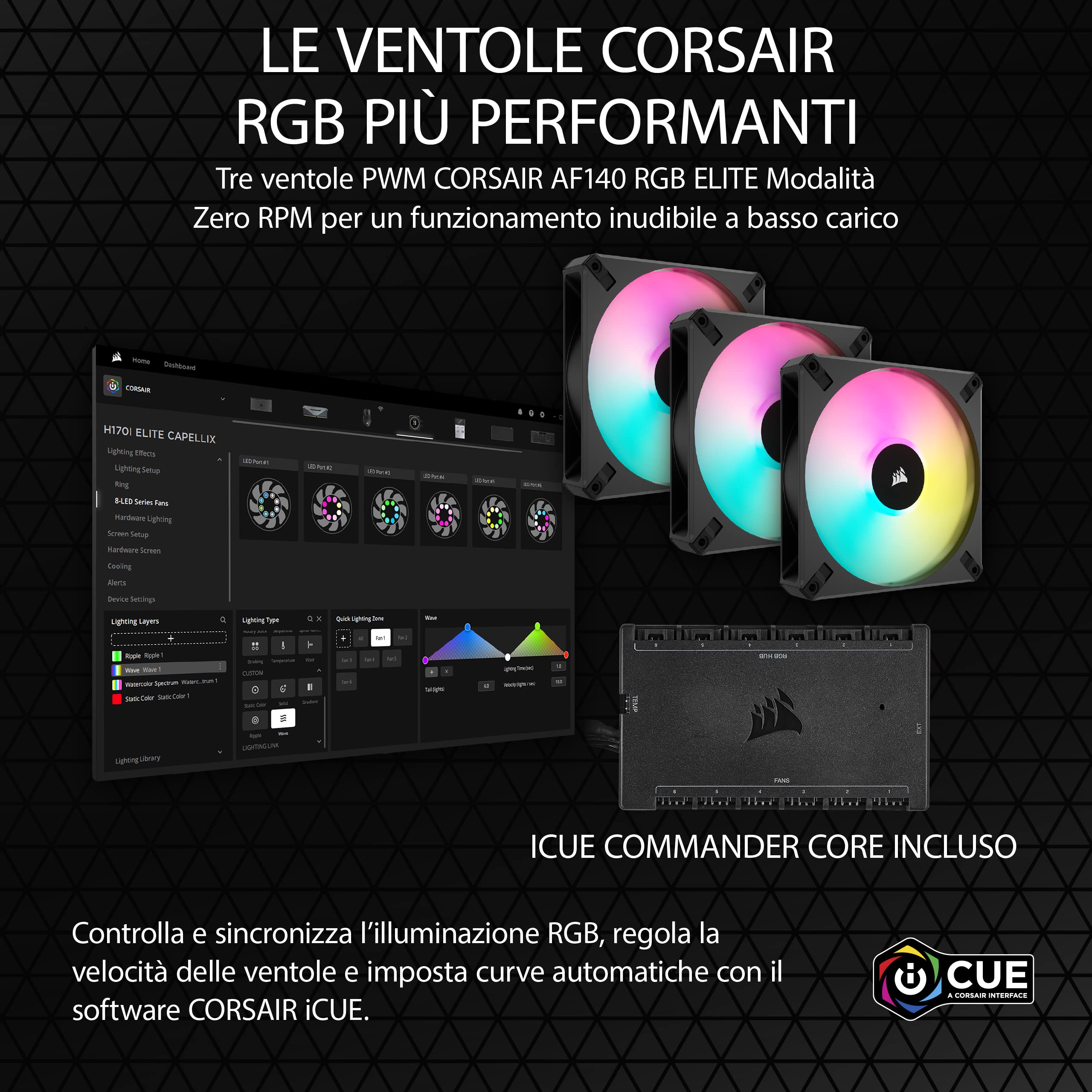 Corsair iCUE H170i ELITE CAPELLIX XT Dissipatore a Liquido per CPU - Tre Ventole AF140 RGB ELITE - Radiatore di 420 mm - Intel® LGA 1700, 1200, 115X, 2066, AMD® AM5, AM4 - Nero