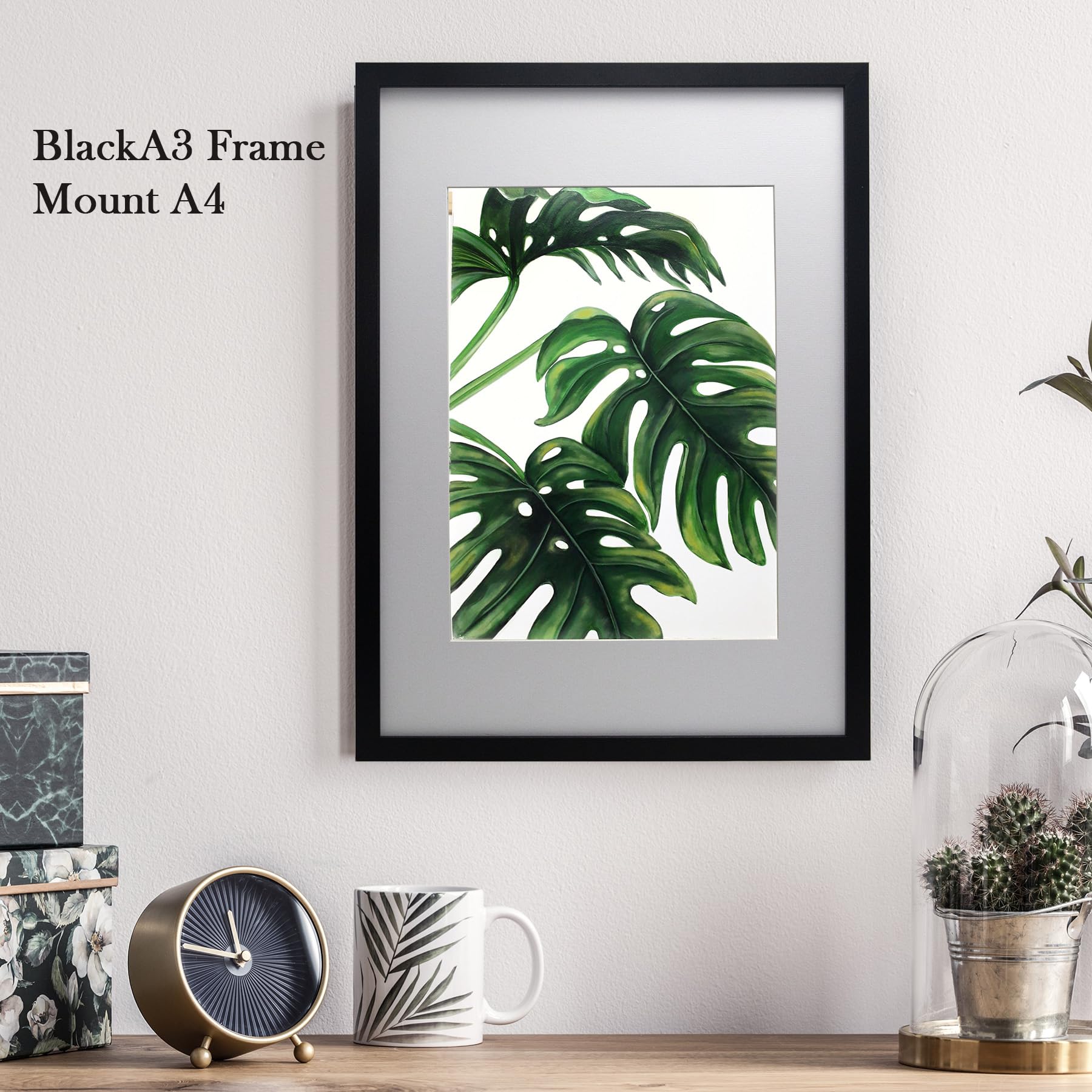 A3 Black Wood Photo Frame Set of 3 With Acid Free Mount for A4, Picture Frame for Portrait or Landscape Display Poster Frame - Image 2