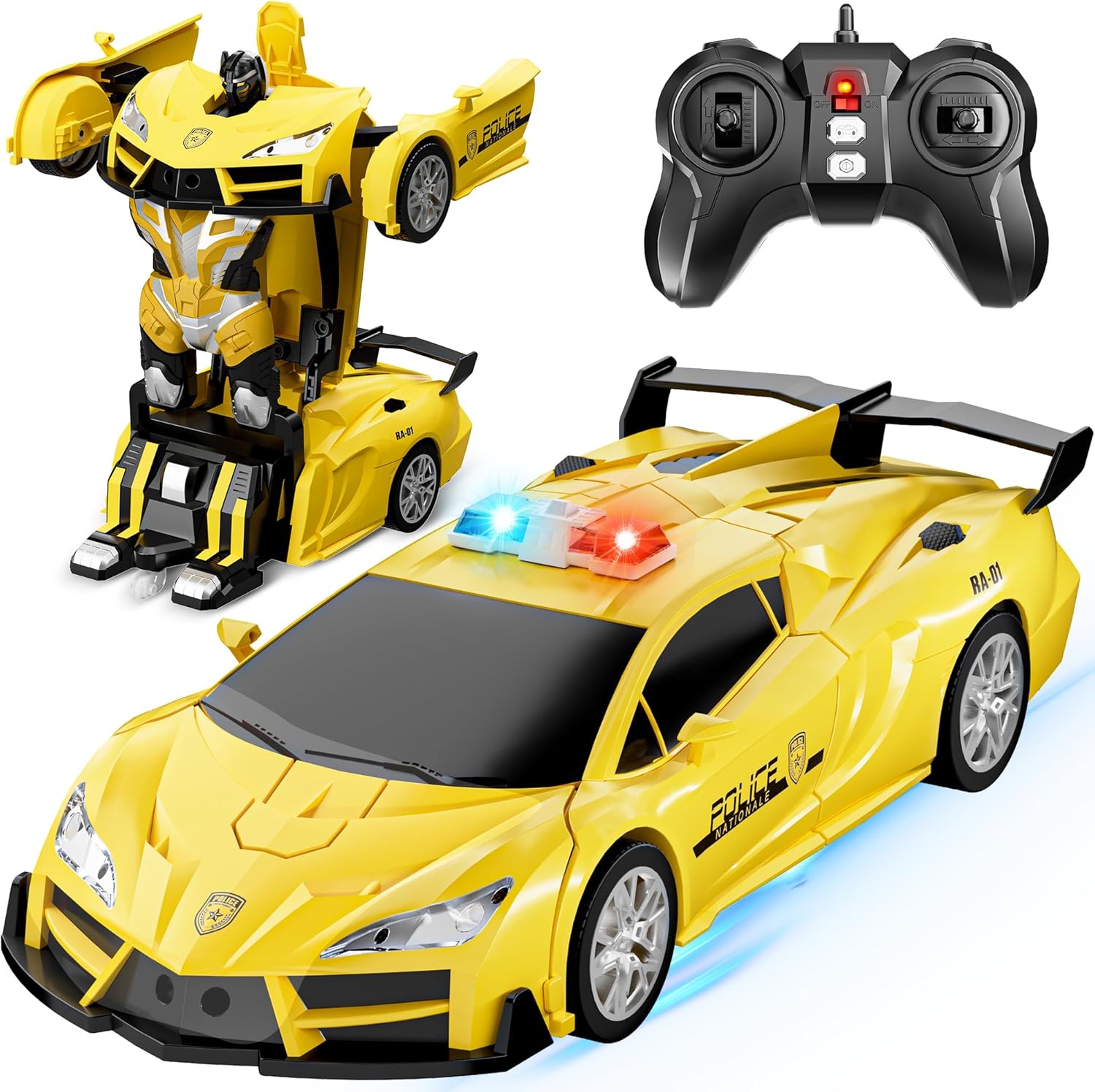 Remote Control Car, Transform Toys RC Car with One-Button Deformation and 360° Rotating, 2.4Ghz 1:18 Scale Transforming Robot Toys Police Car Toys for ages 4-7 6-8 8-12 Girls Boys Toys (Yellow)