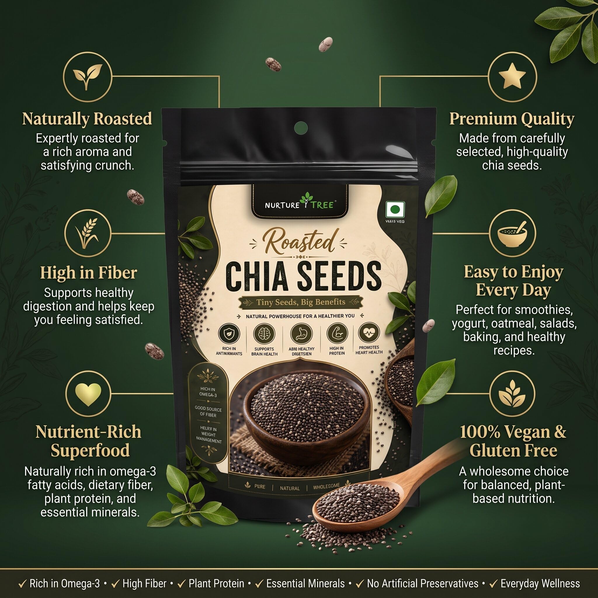 Nurture Tree Roasted Chia Seeds 200gm 100% Natural Superfood for Weight Loss, Healthy Diet and Nutrition Rich in Calcium, Omega-3, Protein and Fibre for Boost Immunity, Heart Health & Bone Strength 4