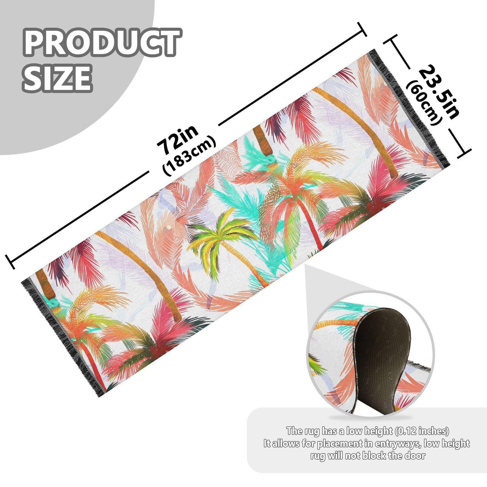 Palm Trees Colorful Tropical Runner Rug for Hallways Kitchen Rugs Washable Rug for Hardwood Bedroom Entryway 72 * 23.5 in