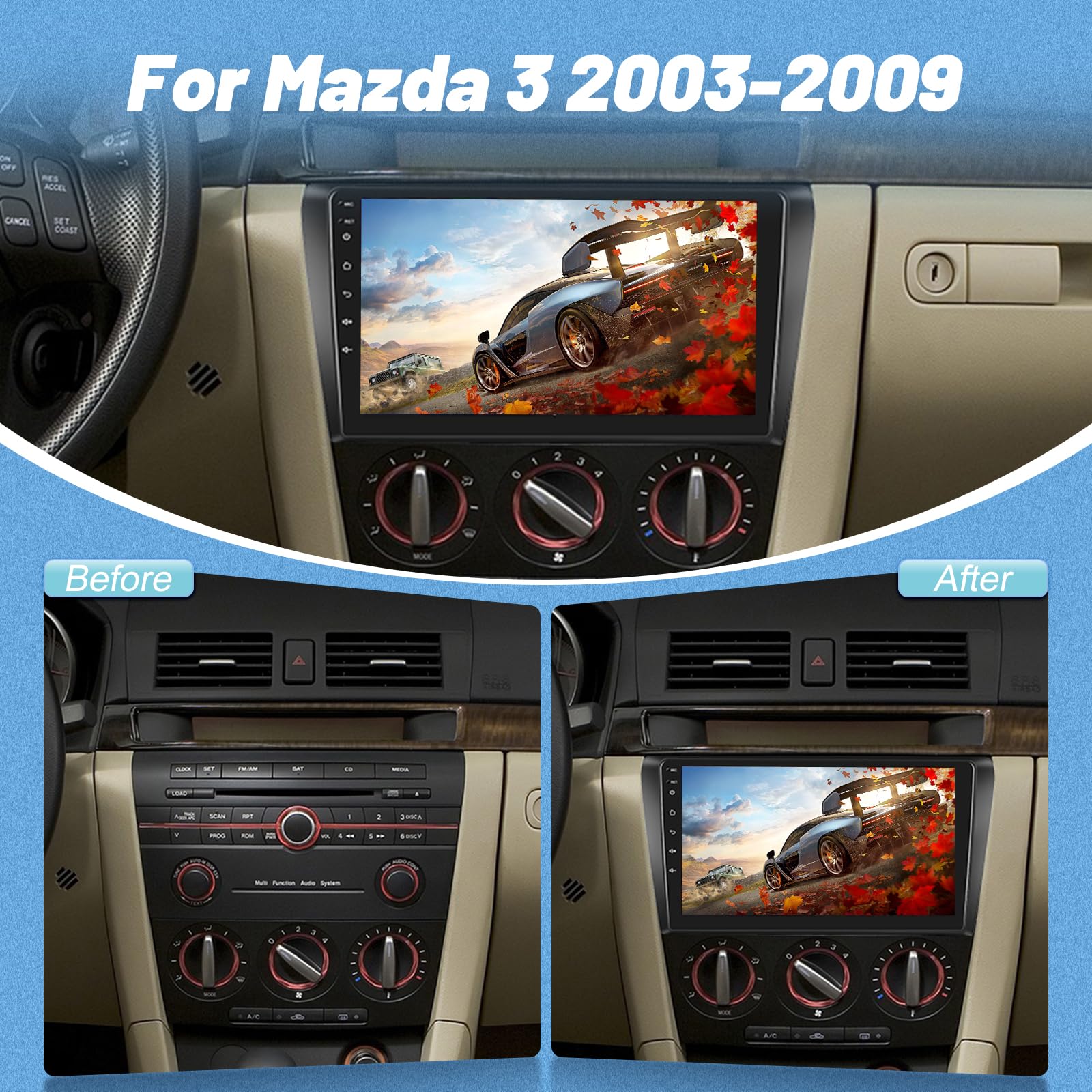Autoradio für Mazda 3 2003-2009, [2G+64G] Android 9 Zoll Touchscreen Autoradio mit Wireless Carplay und Android Auto/Bluetooth/WiFi/Bluetooth/EQ/FM RDS Radio
