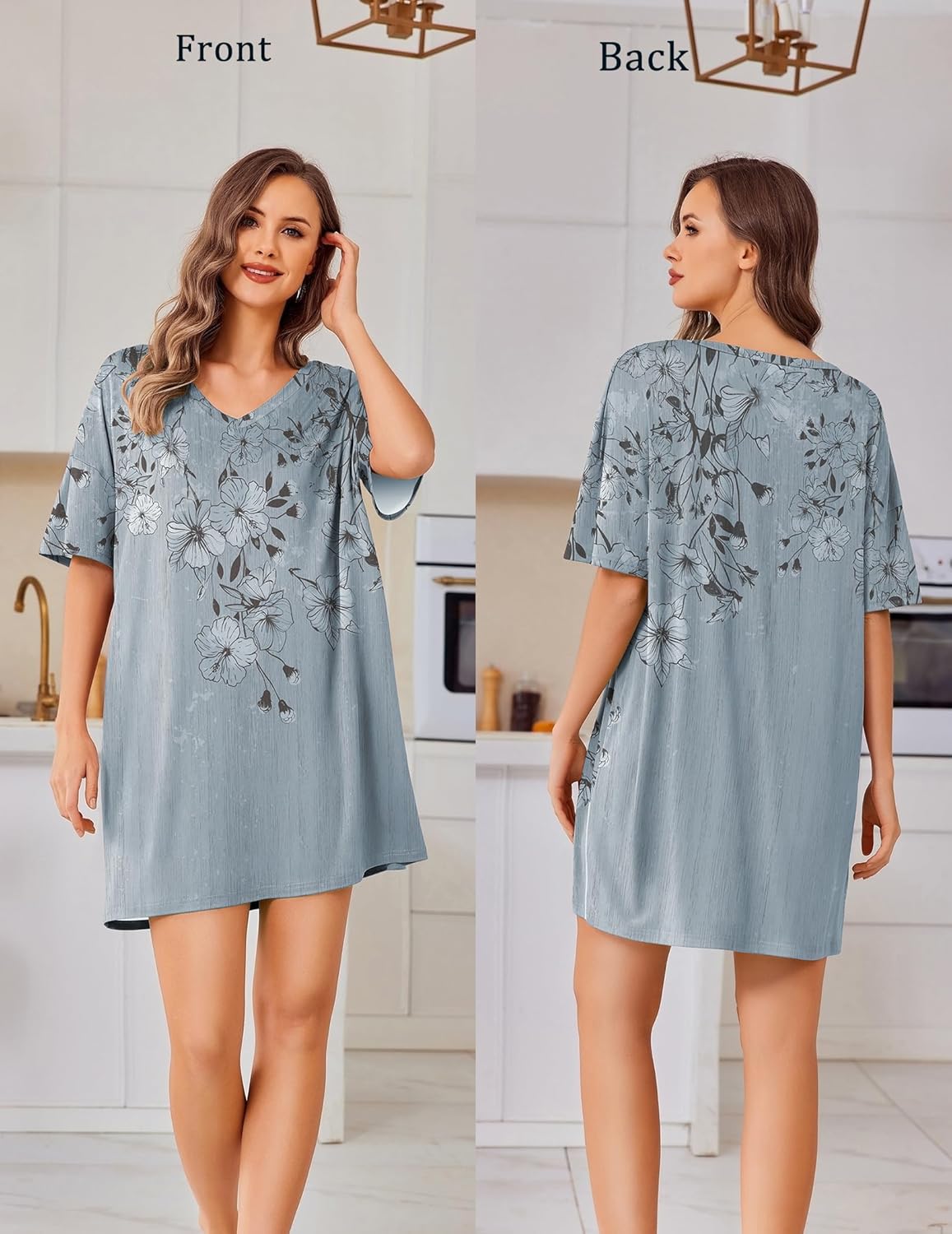 Ekouaer Plus Size Nightgowns for Women Oversized Sleep Shirt Short Sleeve Nightshirt T-Shirt Dress Sleepwear S-4XL - Image 3