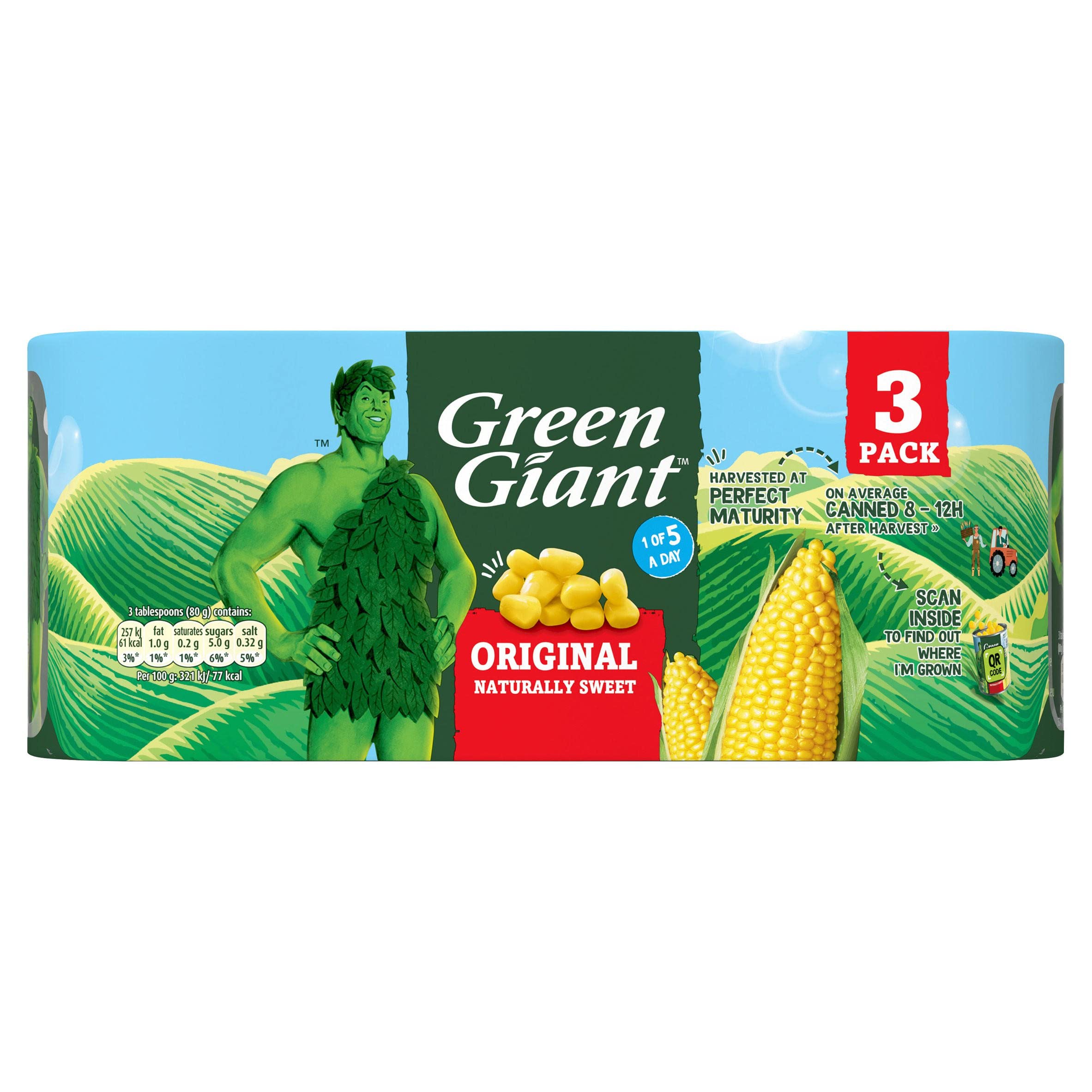 Green Giant Original Sweet Sweetcorn, 3 x 198g