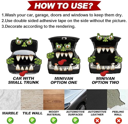 Miniatura 6 de Kit de decoración de maletero o trato para SUV, Halloween lindo monstruo cara de monstruo o golosina, kit de decoración de coche de golosinas para