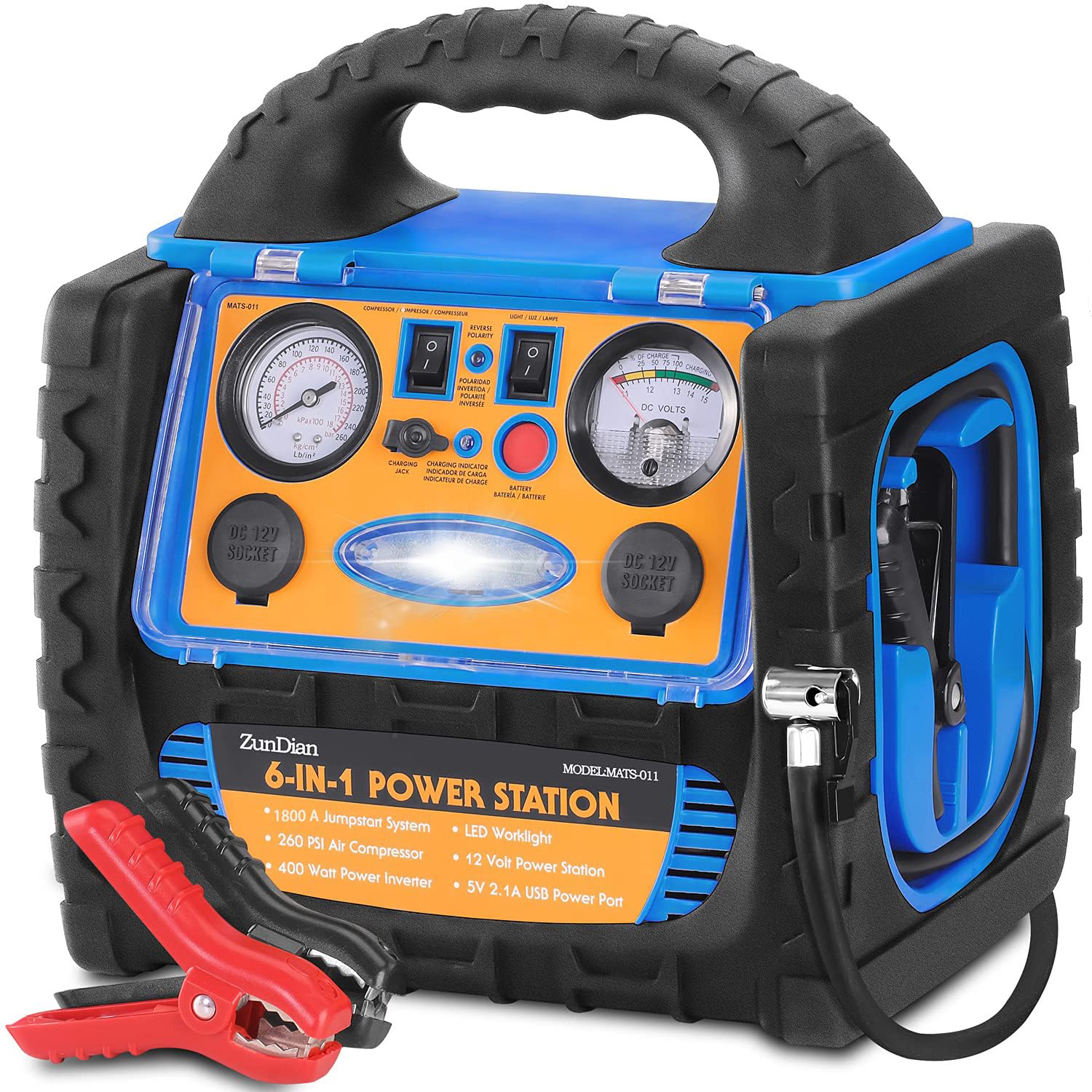 Car Jump Starter with Air Compressor 1800A Battery Jumper Starter Portable with 260 PSI Tire Inflator 12V Jump