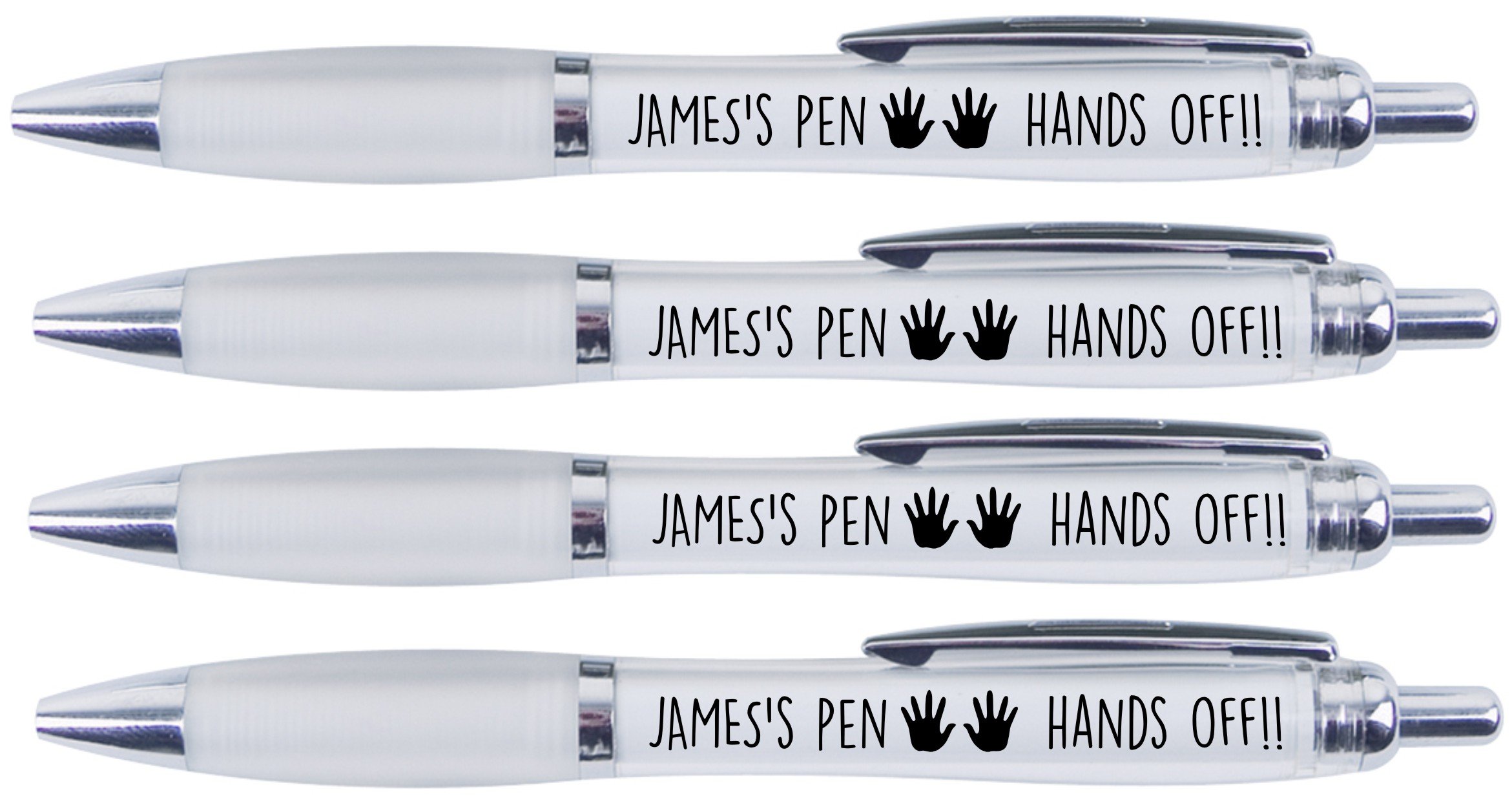 JAMES'S PEN HANDS OFF!!, 4 PRINTED PENS FOR JAMES