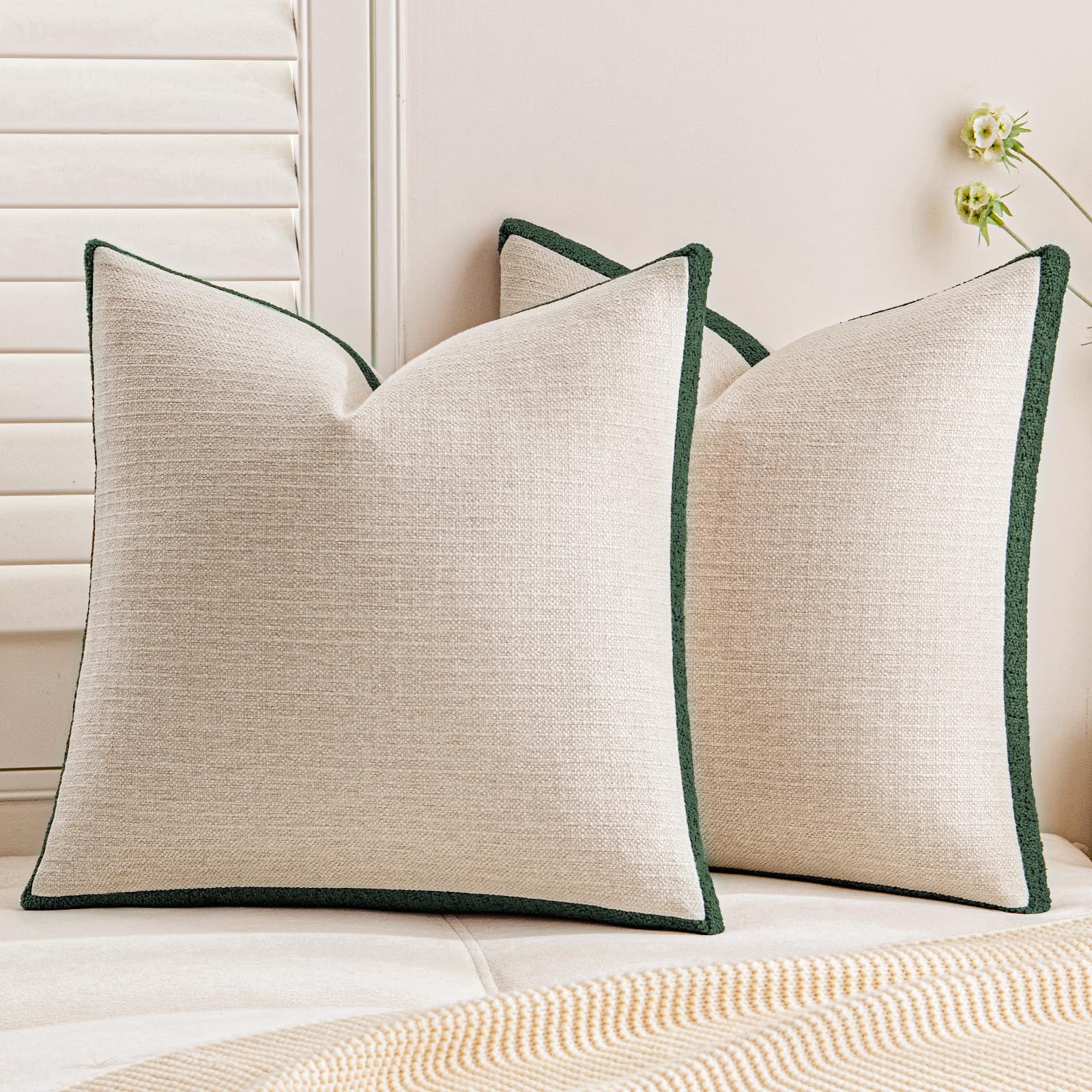 a moment Christmas Dark Green Loop Yarn Linen-Like Pillow Cover Natural Soft Decorative Throw Pillow Case Farmhouse 18x18 Inch, Textured Cushion Cover for Sofa Bed, Wrinkle-Resistant Home Decor