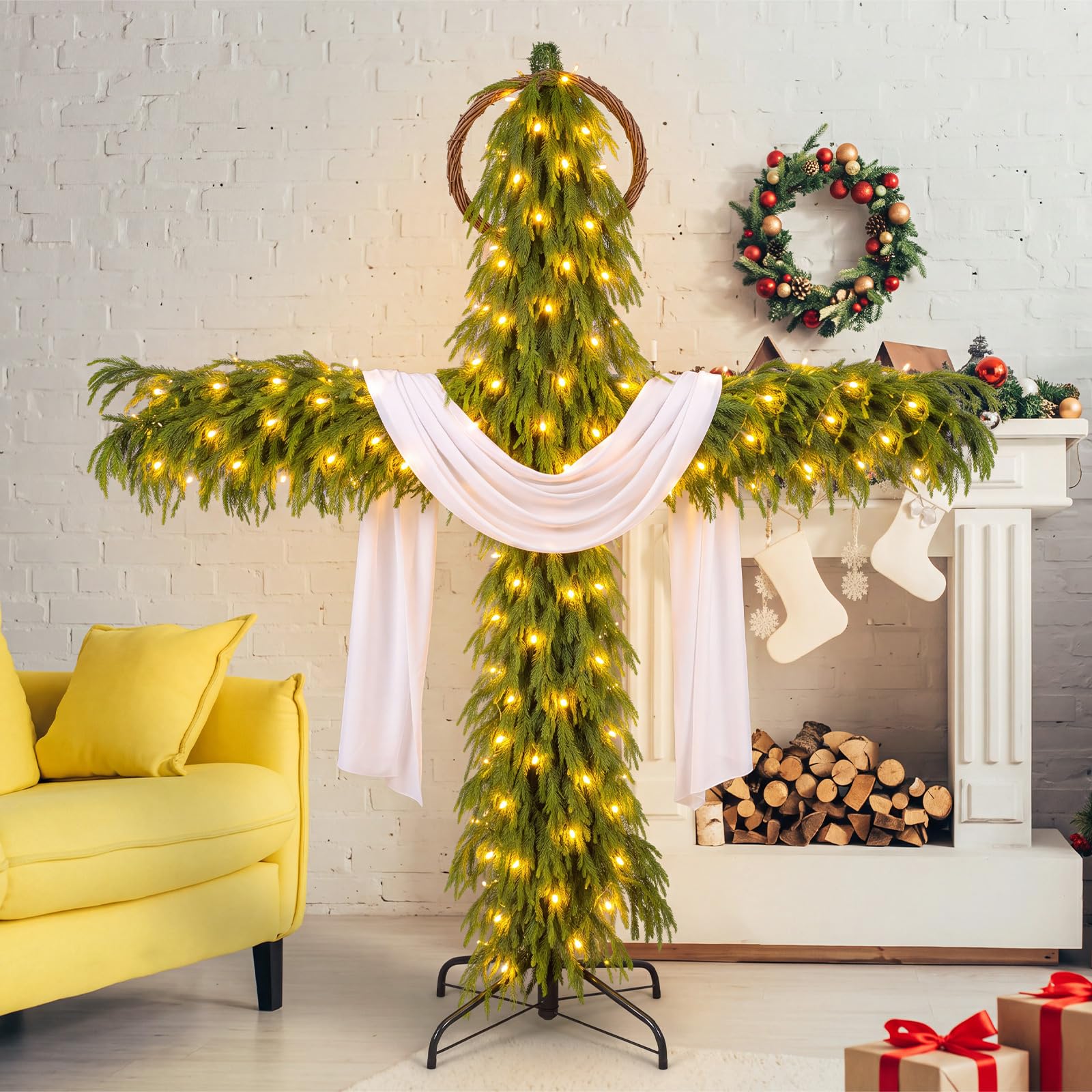 Junkin Árbol de Navidad de cruz de 6 pies con luces, decoración católica de
